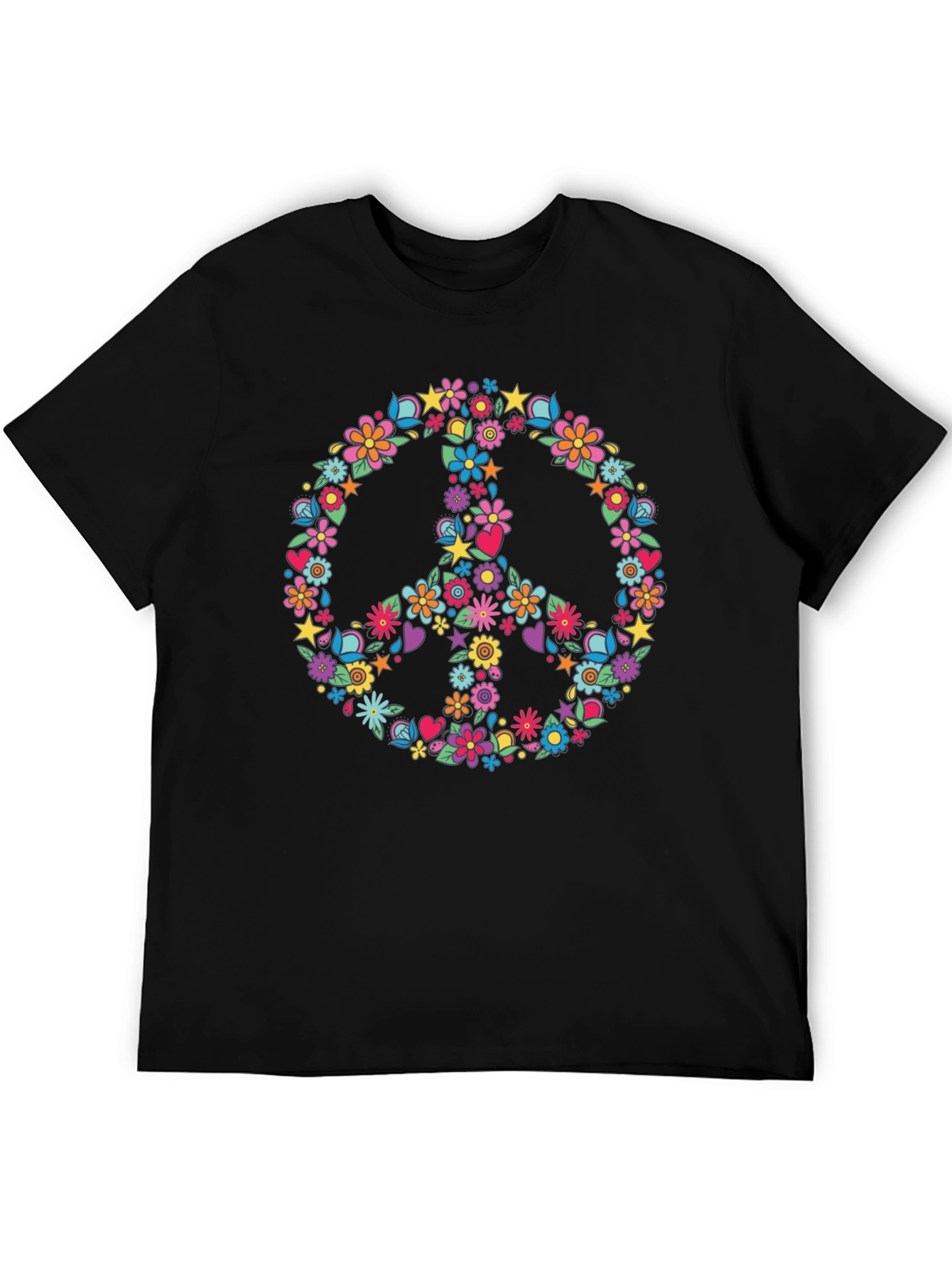 Black Floral Peace Sign Graphic T-Shirt view 5