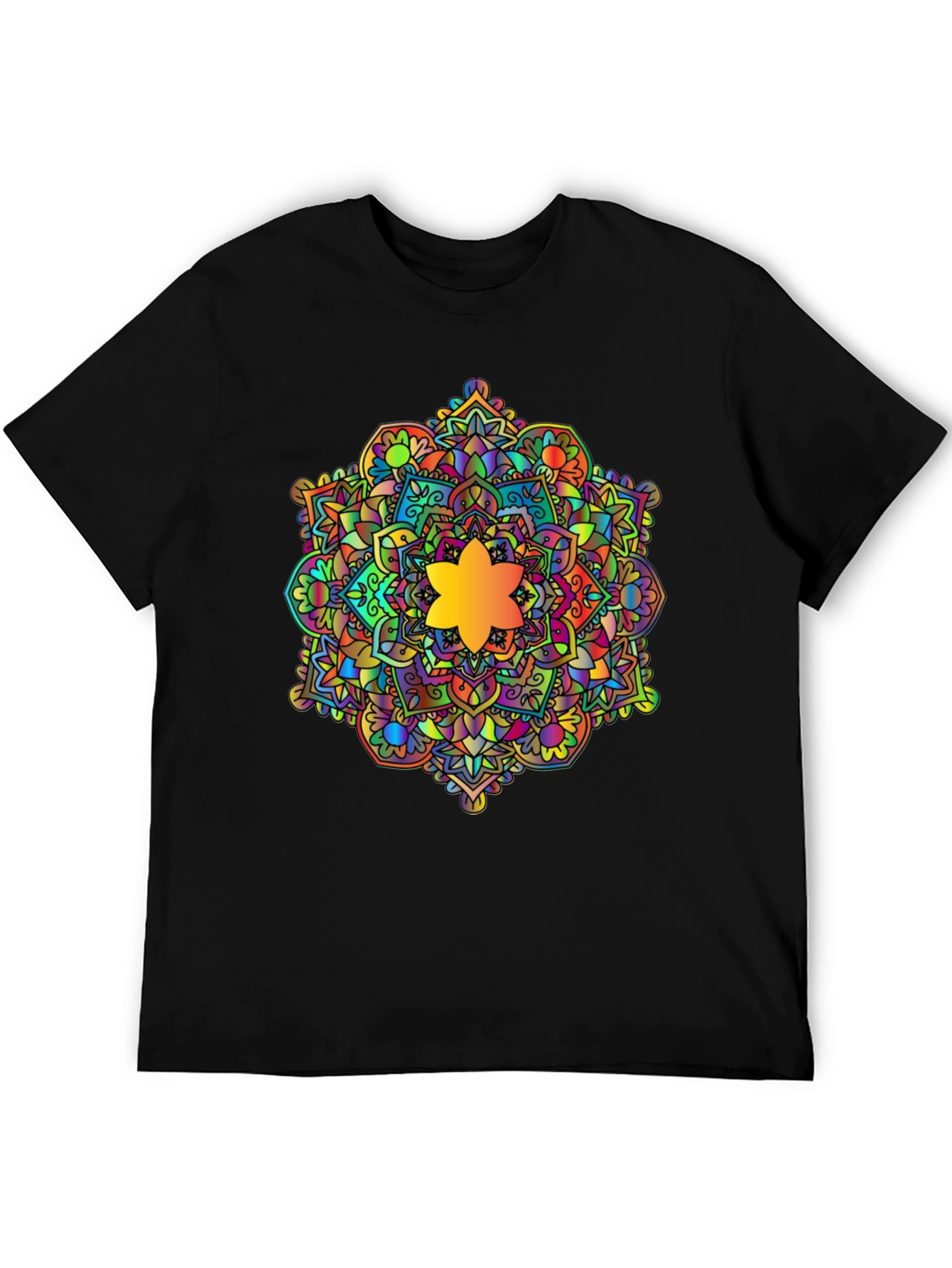 Black Vibrant Mandala Graphic Black T-Shirt view 5