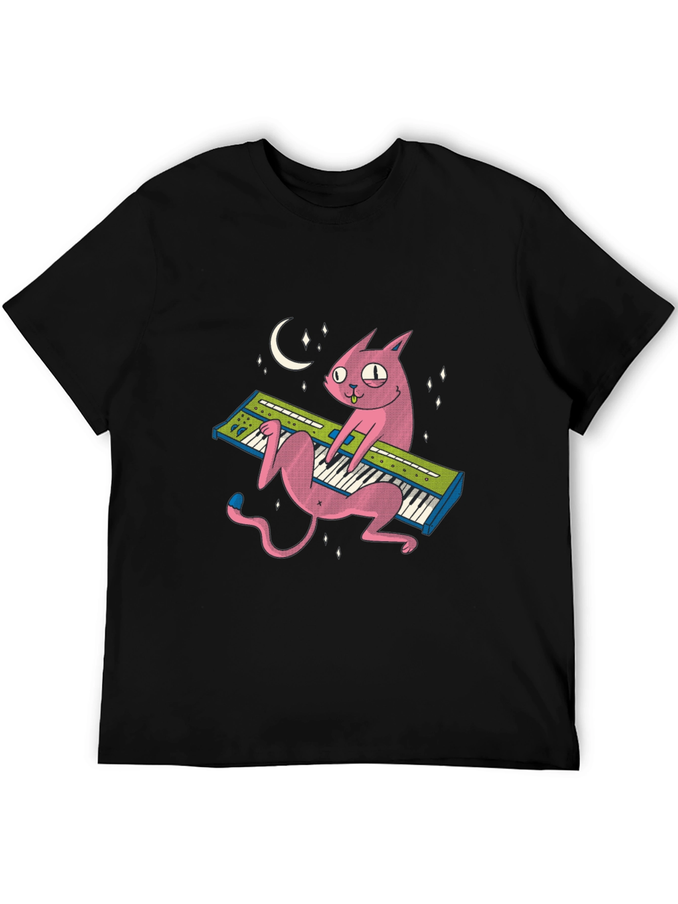 Black Funny Cat Playing Keyboard T-Shirt - Unique Graphic Tee view 5