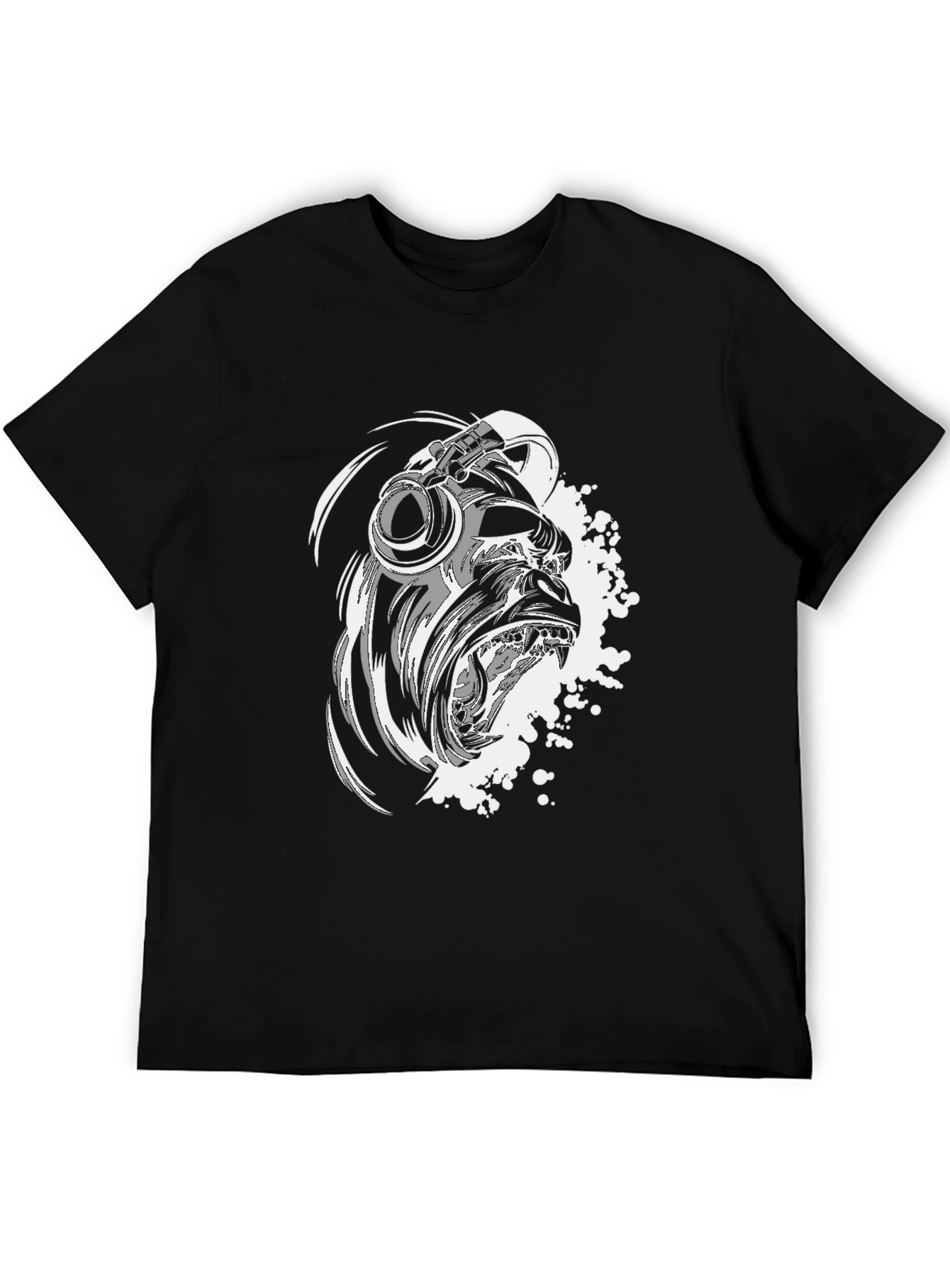 Black Cool Gorilla Headphone Graphic Tee view 5
