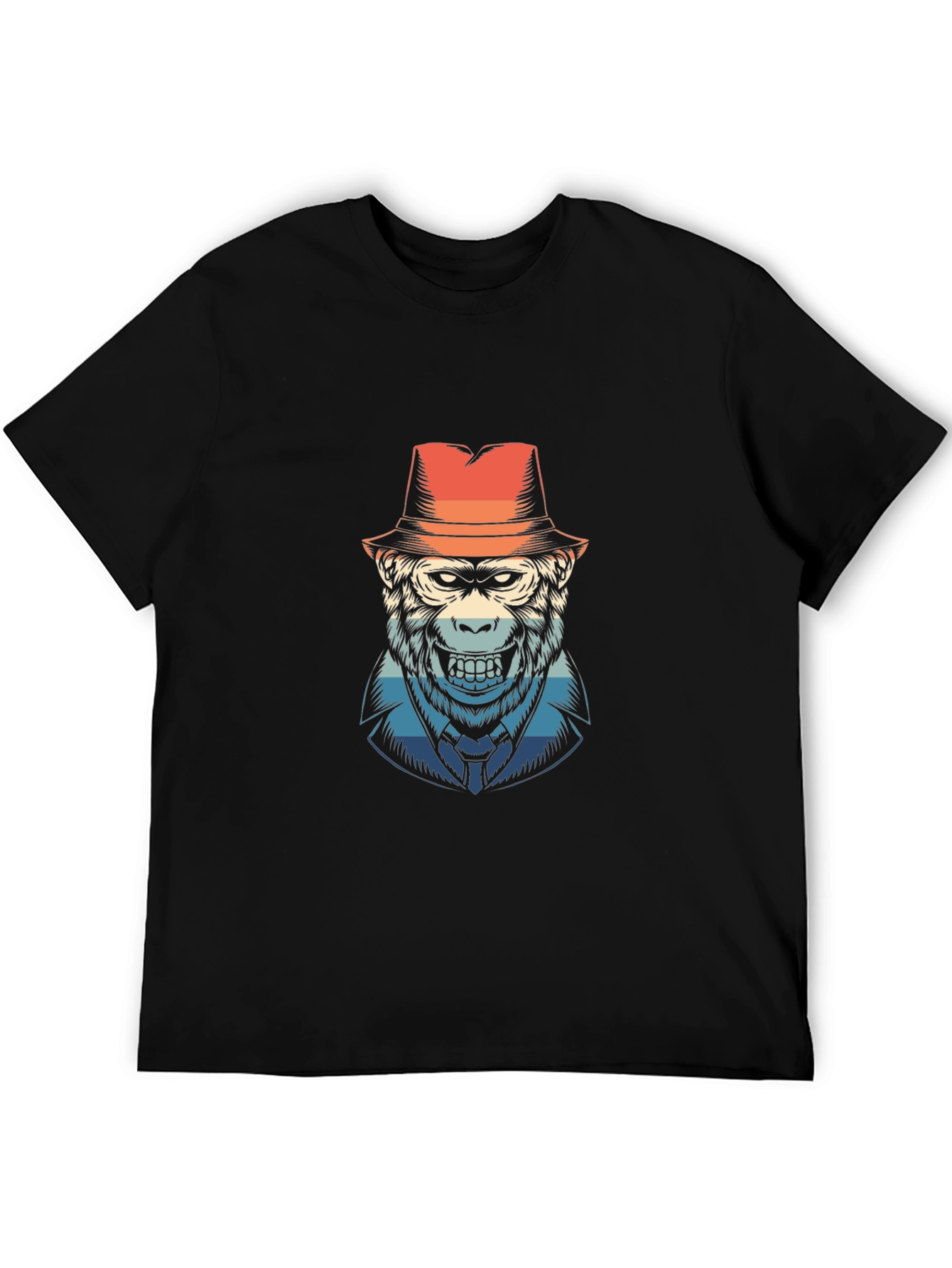 Black Gorilla Fedora Retro Graphic T-Shirt - Cool Ape Design view 5
