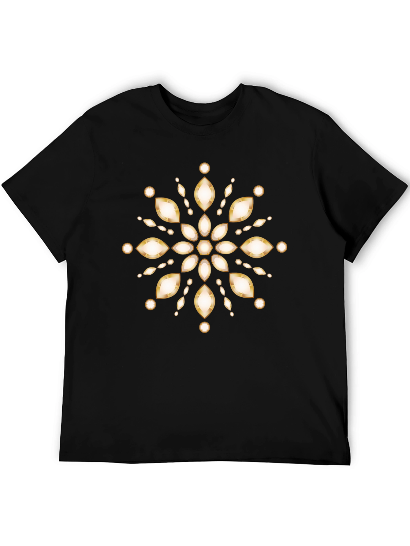 Black Elegant Floral Gemstone Design T-Shirt view 5
