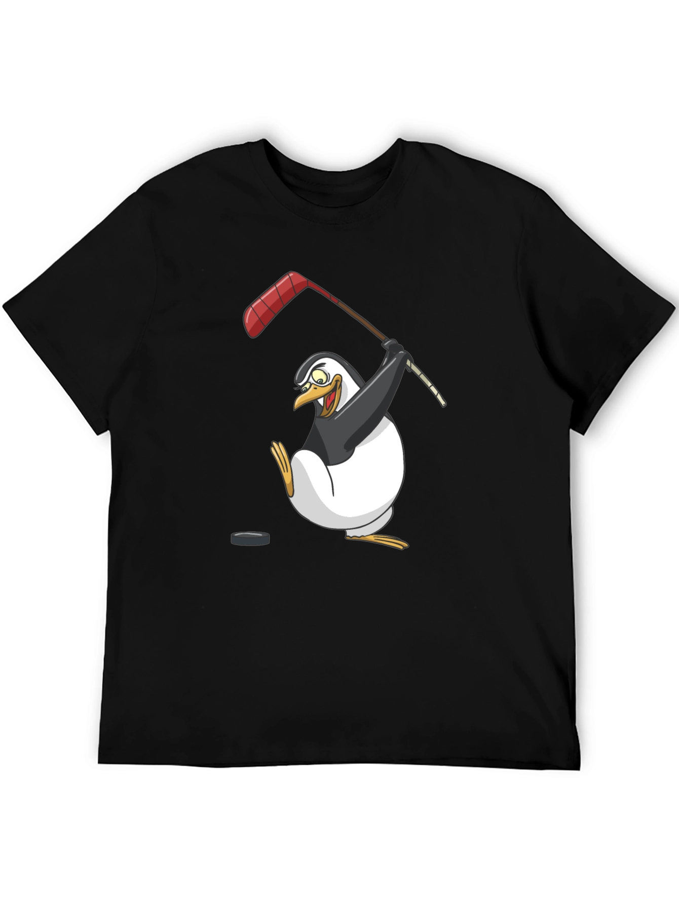 Black Penguin Hockey Player Graphic T-Shirt view 5