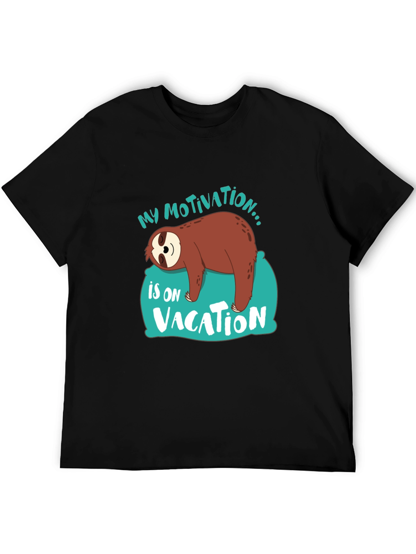 Black My Motivation is on Vacation Sloth Graphic T-Shirt view 5