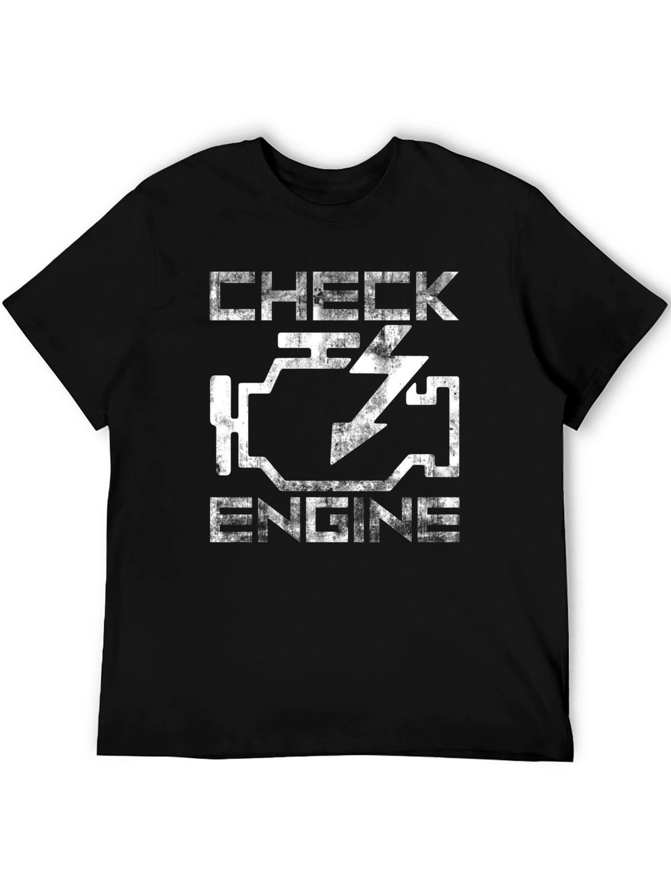 Black Check Engine Funny Graphic Tee - Black Cotton T-Shirt view 5