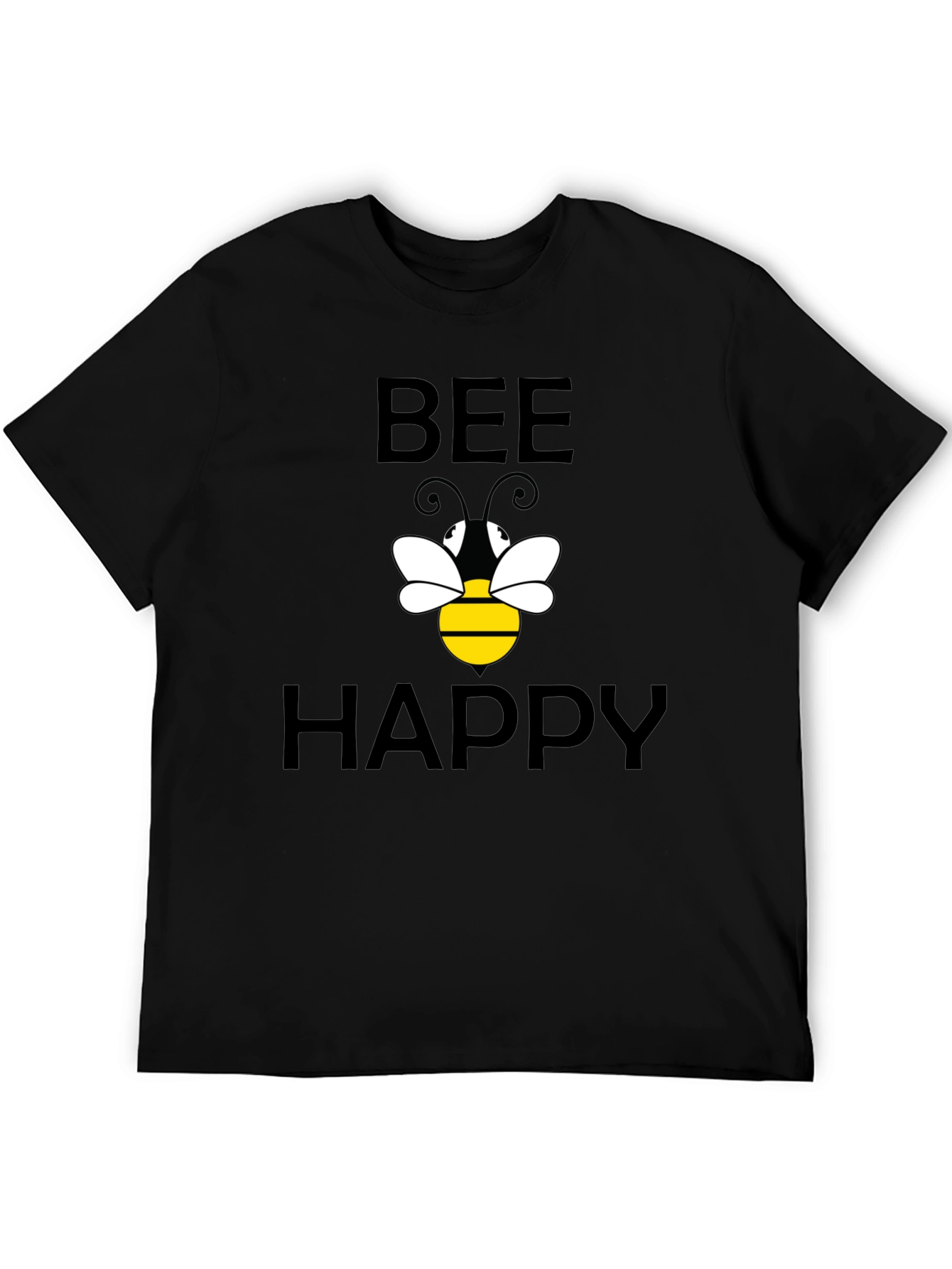 Black Bee Happy Graphic T-Shirt - Black Cotton view 5