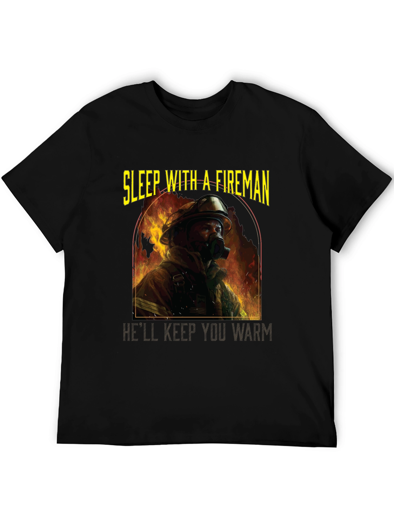 Black Fireman Graphic T-Shirt - Sleep With A Fireman view 5