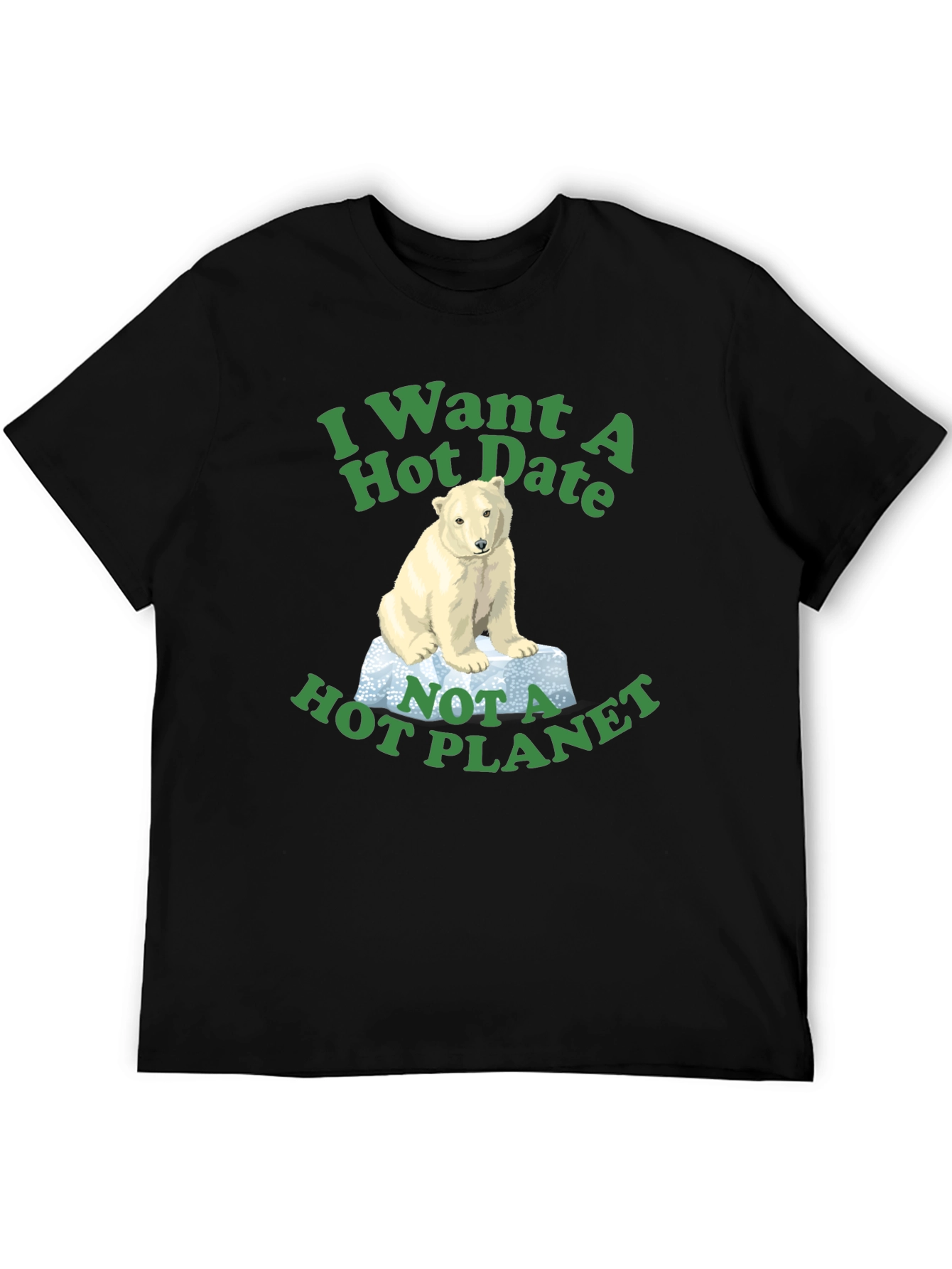 Black I Want a Hot Date Polar Bear Graphic T-Shirt view 5