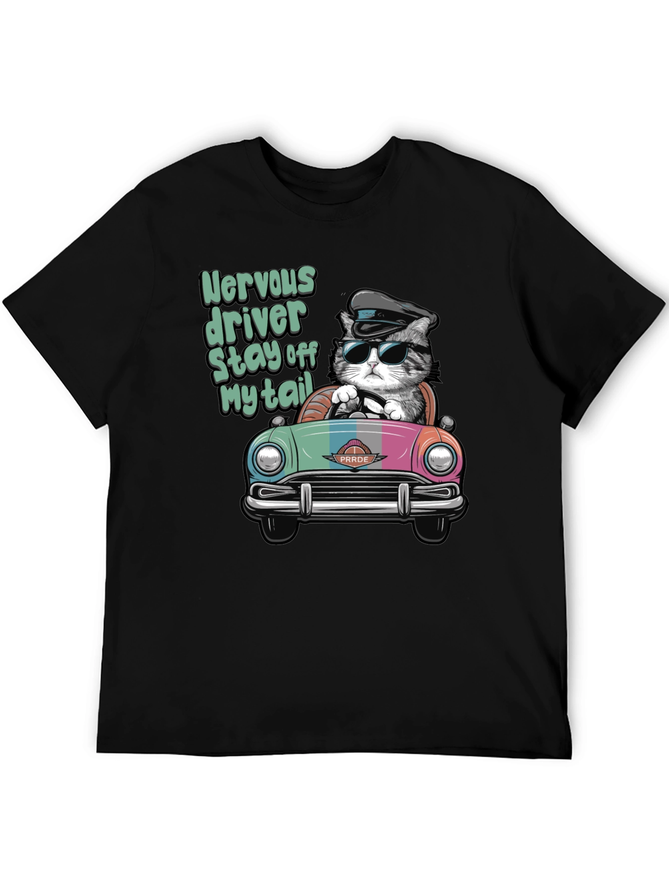 Black Nervous Driver Cat T-Shirt view 5