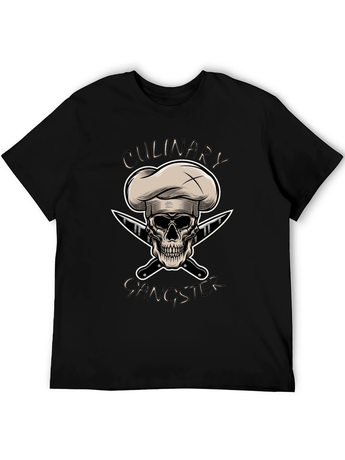 Black Culinary Gangster T-Shirt - Chef Skull Design view 5