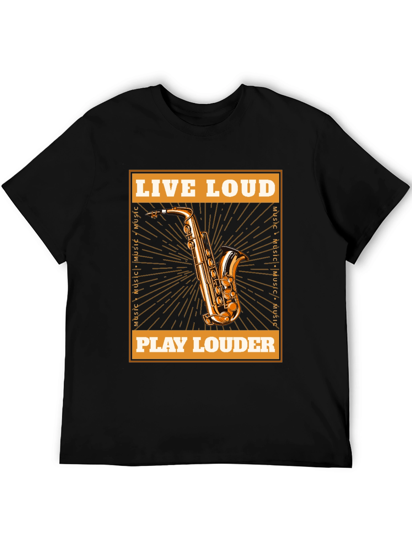 Black Live Loud Saxophone Graphic T-Shirt - Music Lover Tee view 5