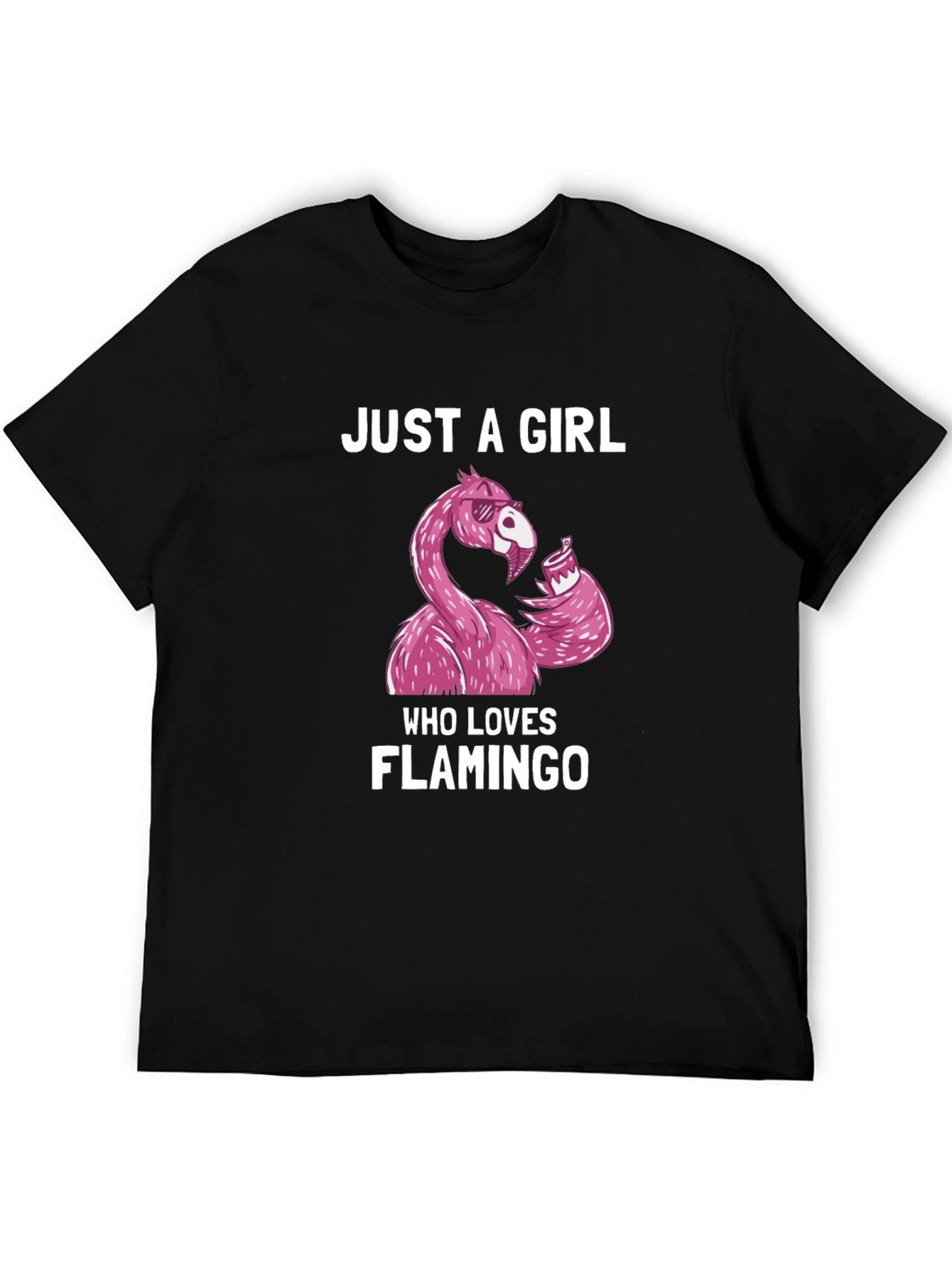 Black Just A Girl Who Loves Flamingo T-Shirt view 5
