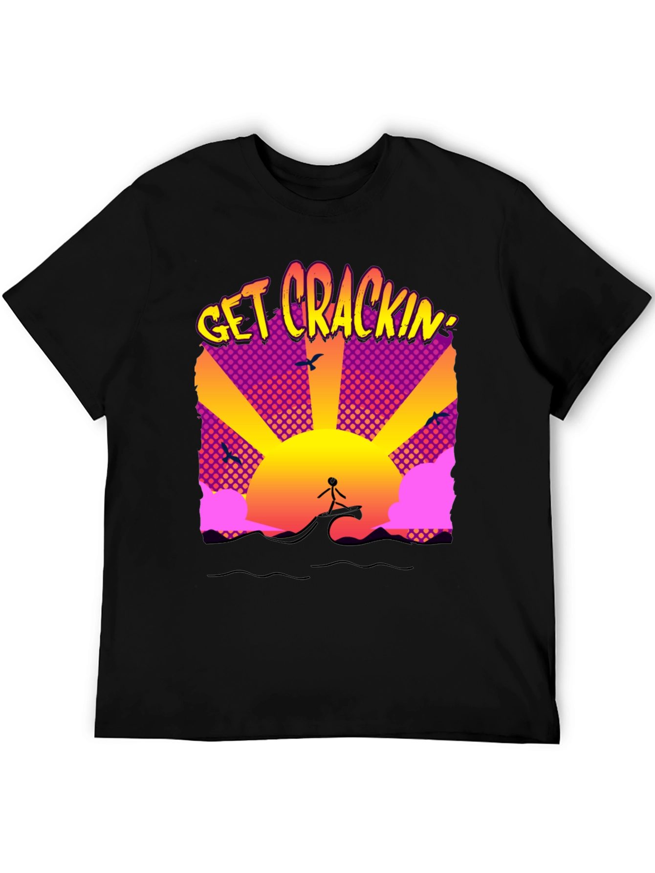 Black Get Crackin' Graphic T-Shirt - Surfing Sunrise view 5