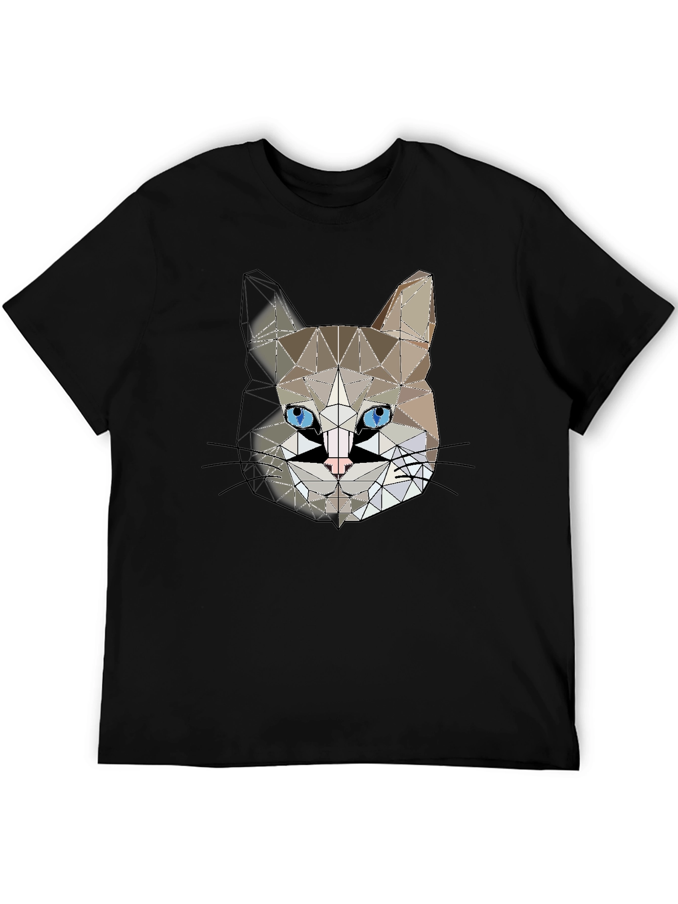 Black Geometric Cat Head Graphic Black T-Shirt view 5