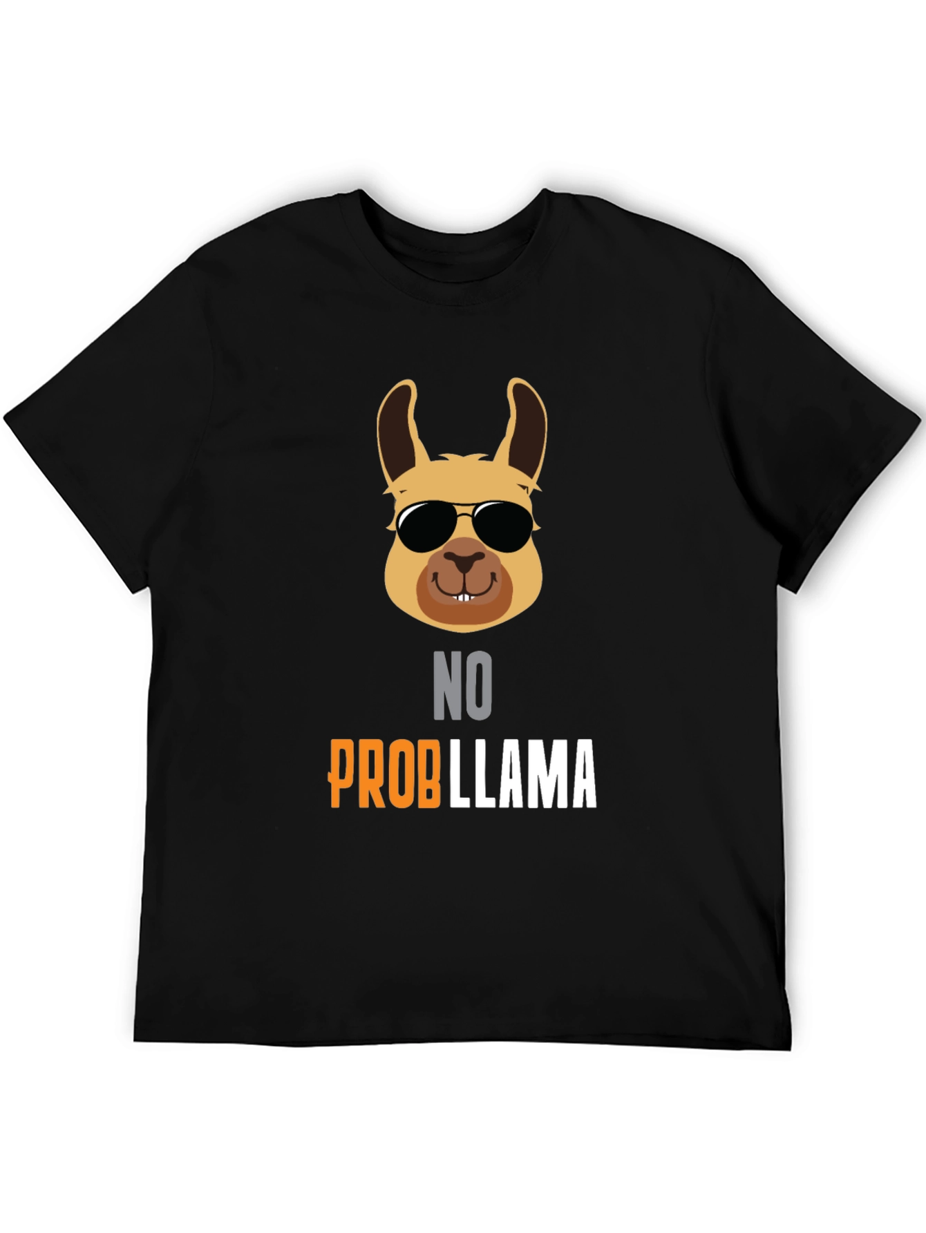 Black No Probllama T-Shirt - Cool Llama with Shades view 5