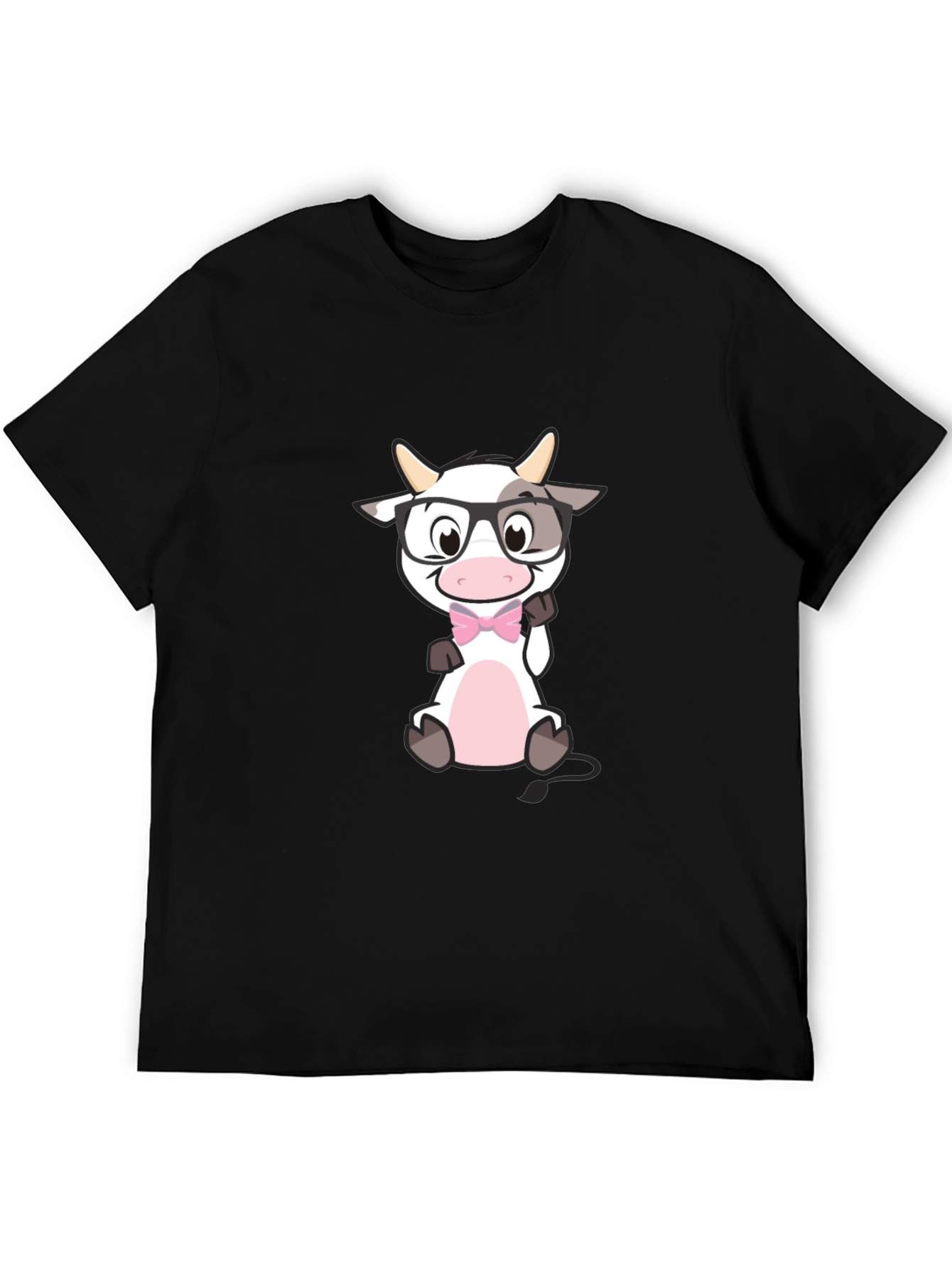 Black Funny Cow with Glasses Black T-Shirt view 5