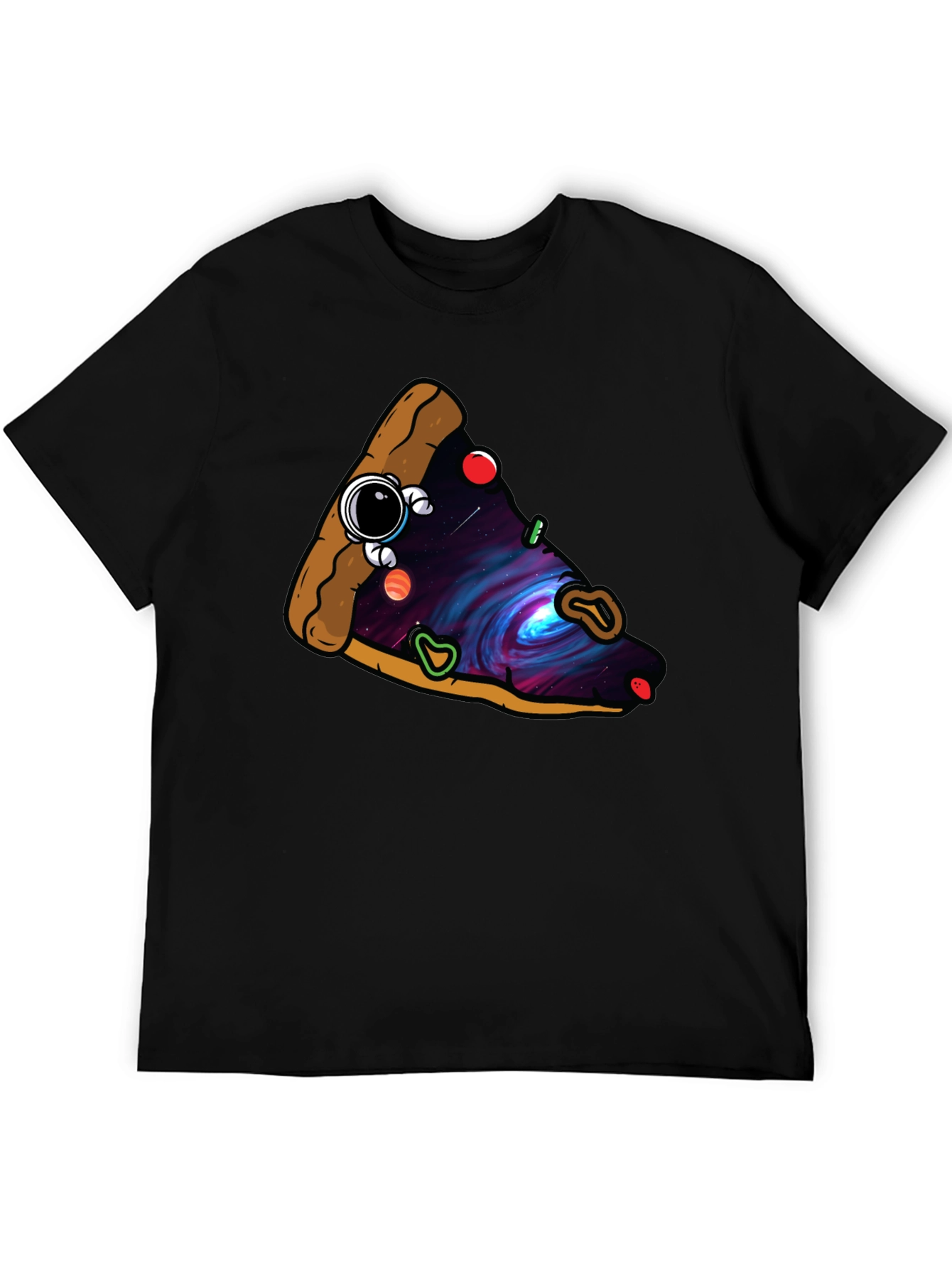 Black Cosmic Pizza Slice Graphic Tee - Unique Design view 5