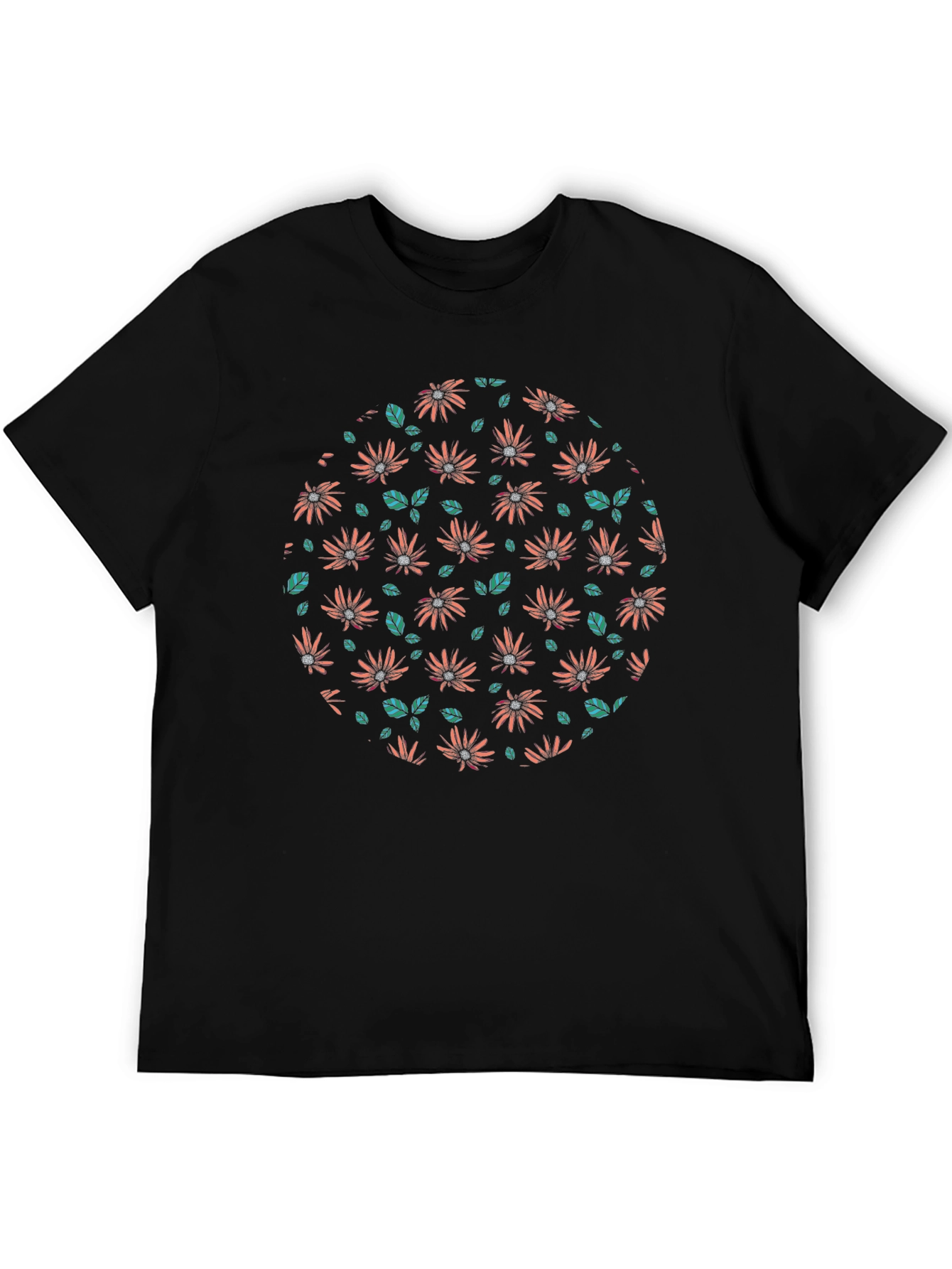 Black Floral Pattern Crew Neck T-Shirt view 5