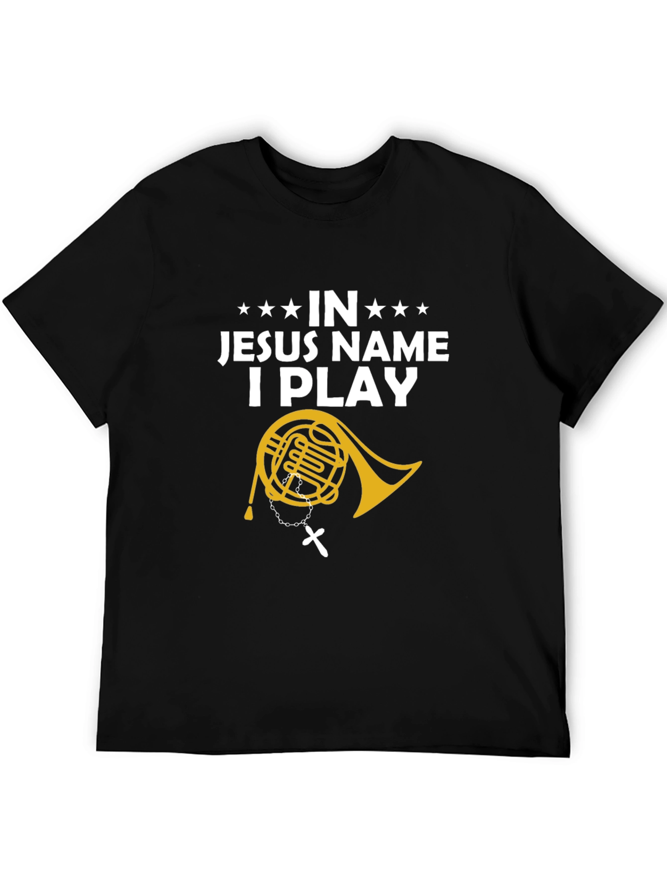 Black In Jesus Name I Play T-Shirt Religious Music Horn Tee view 5