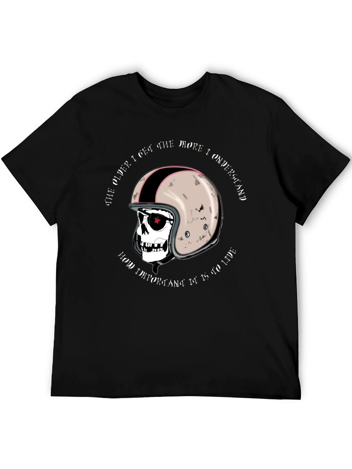 Black Skull & Helmet Graphic Tee - Live to Ride view 5