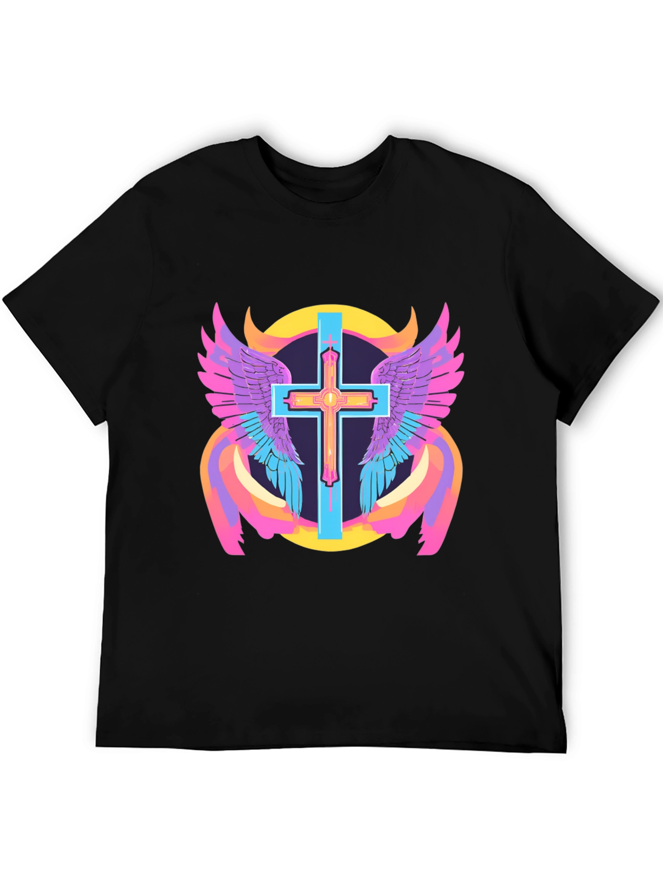 Black Winged Cross Graphic Tee - Black Cotton Blend view 5
