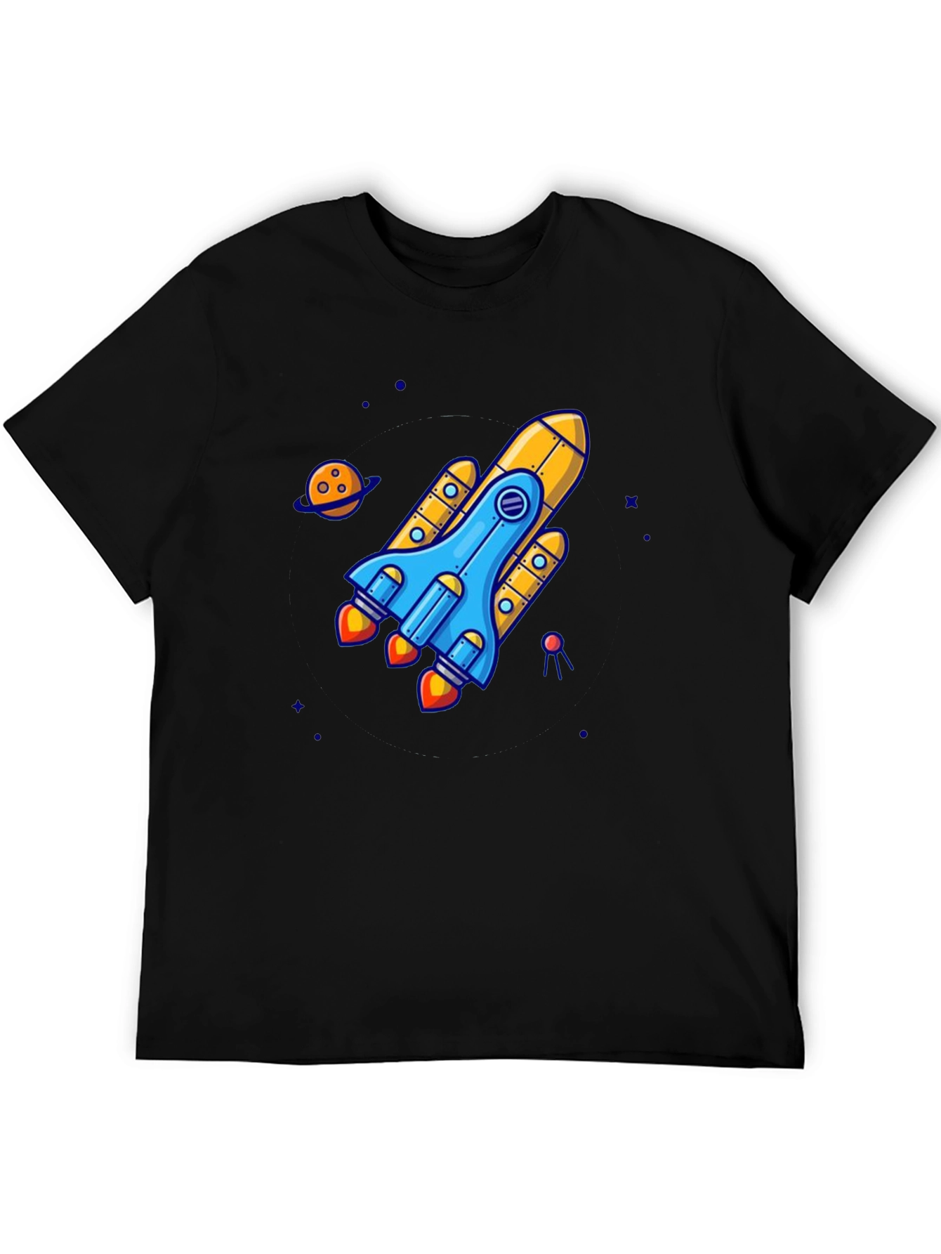 Black Rocket Ship Graphic Tee - Black Cotton T-Shirt view 5