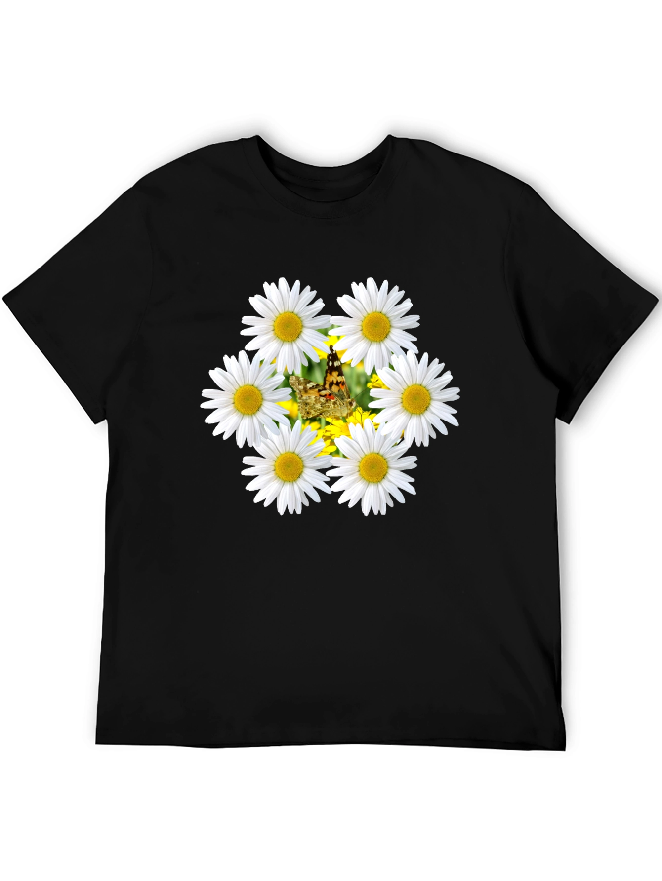 Black Daisy Butterfly Black T-Shirt view 5