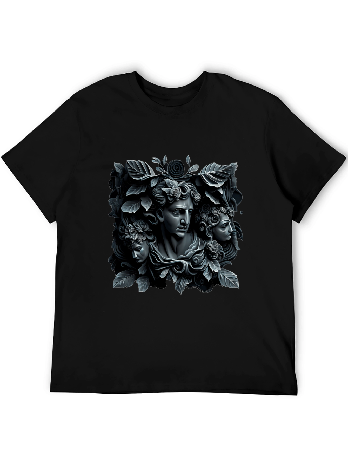 Black Ancient Art Tee: Floral Statue T-Shirt view 5