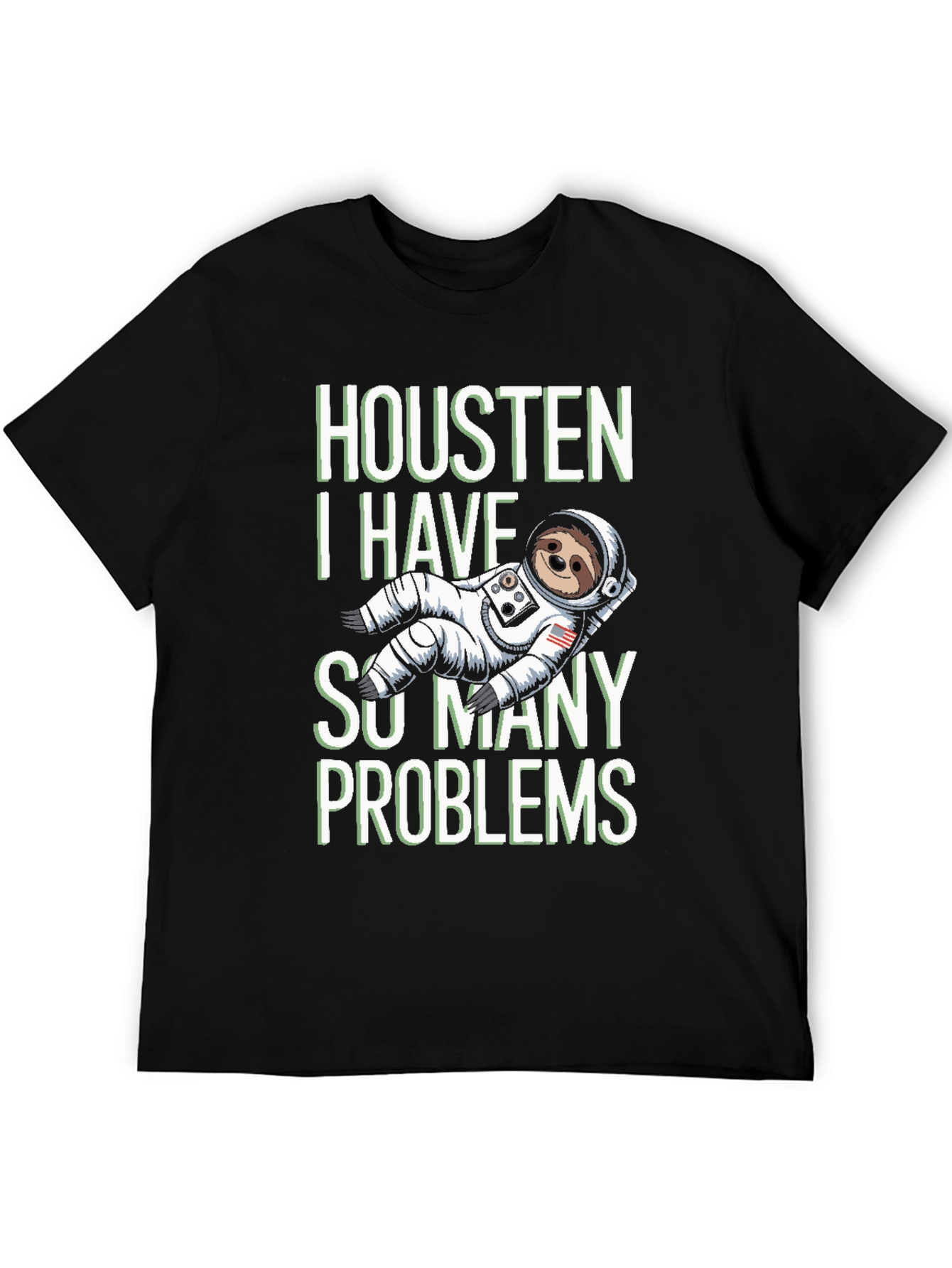 Black Houston Sloth Astronaut Graphic T-Shirt view 5