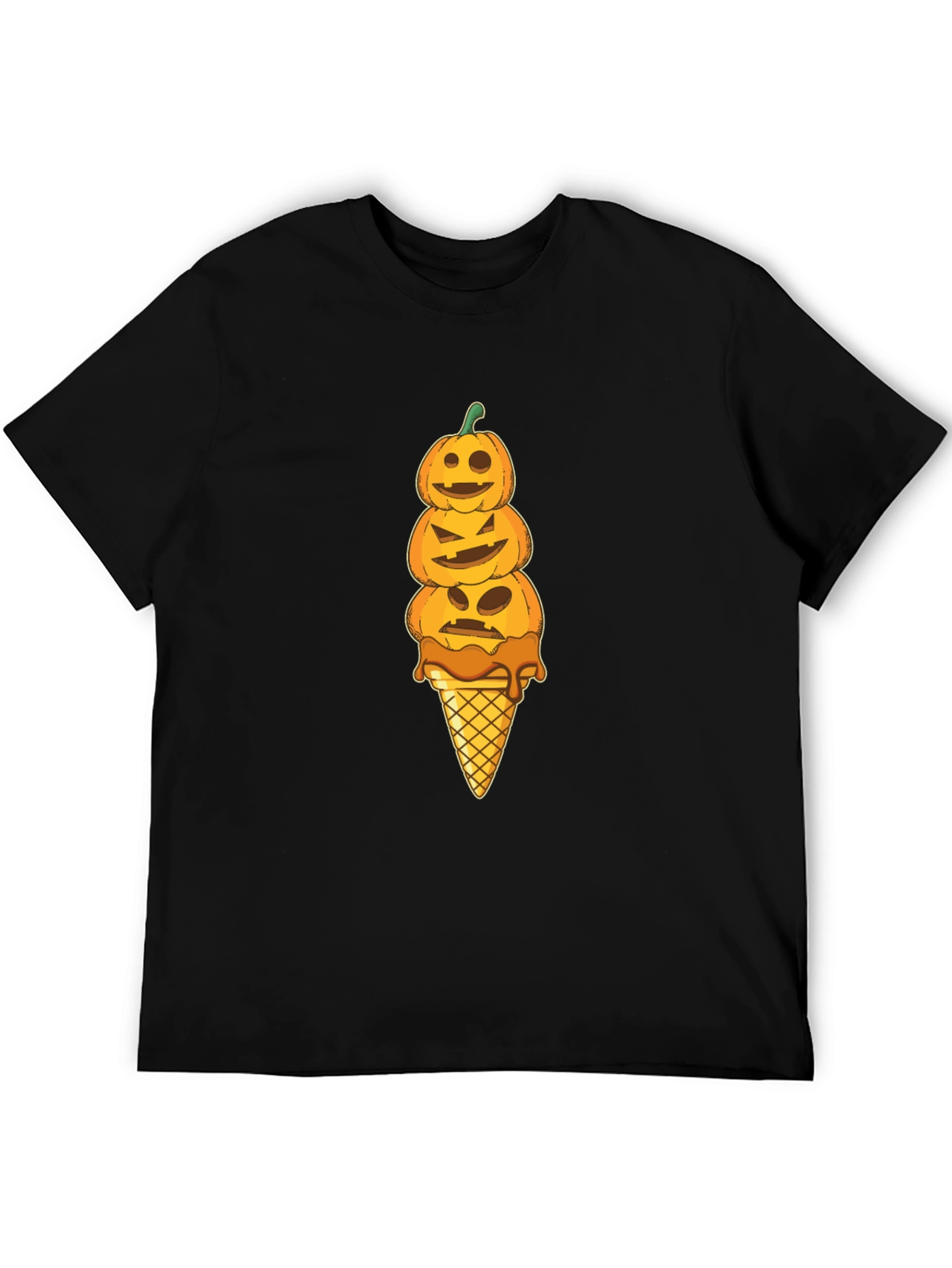 Black Pumpkin Ice Cream Cone Halloween T-Shirt view 5