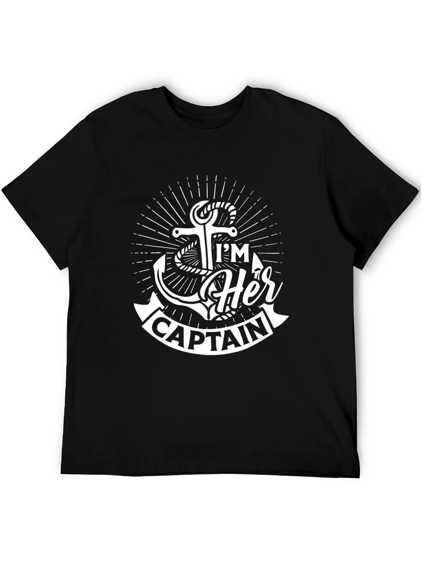 Black I'm Her Captain T-Shirt: Nautical Anchor Design view 5