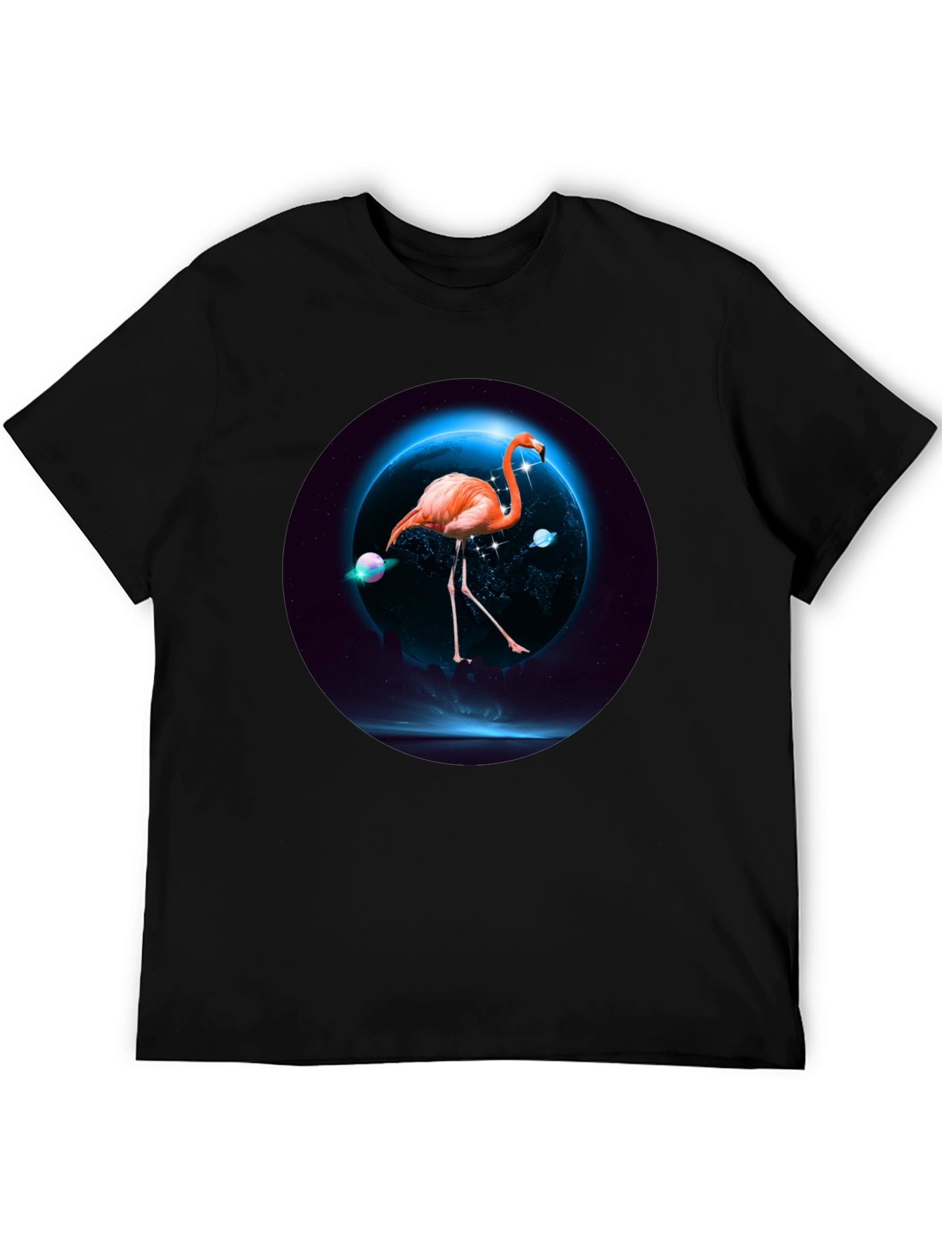 Black Flamingo in Space T-Shirt view 5