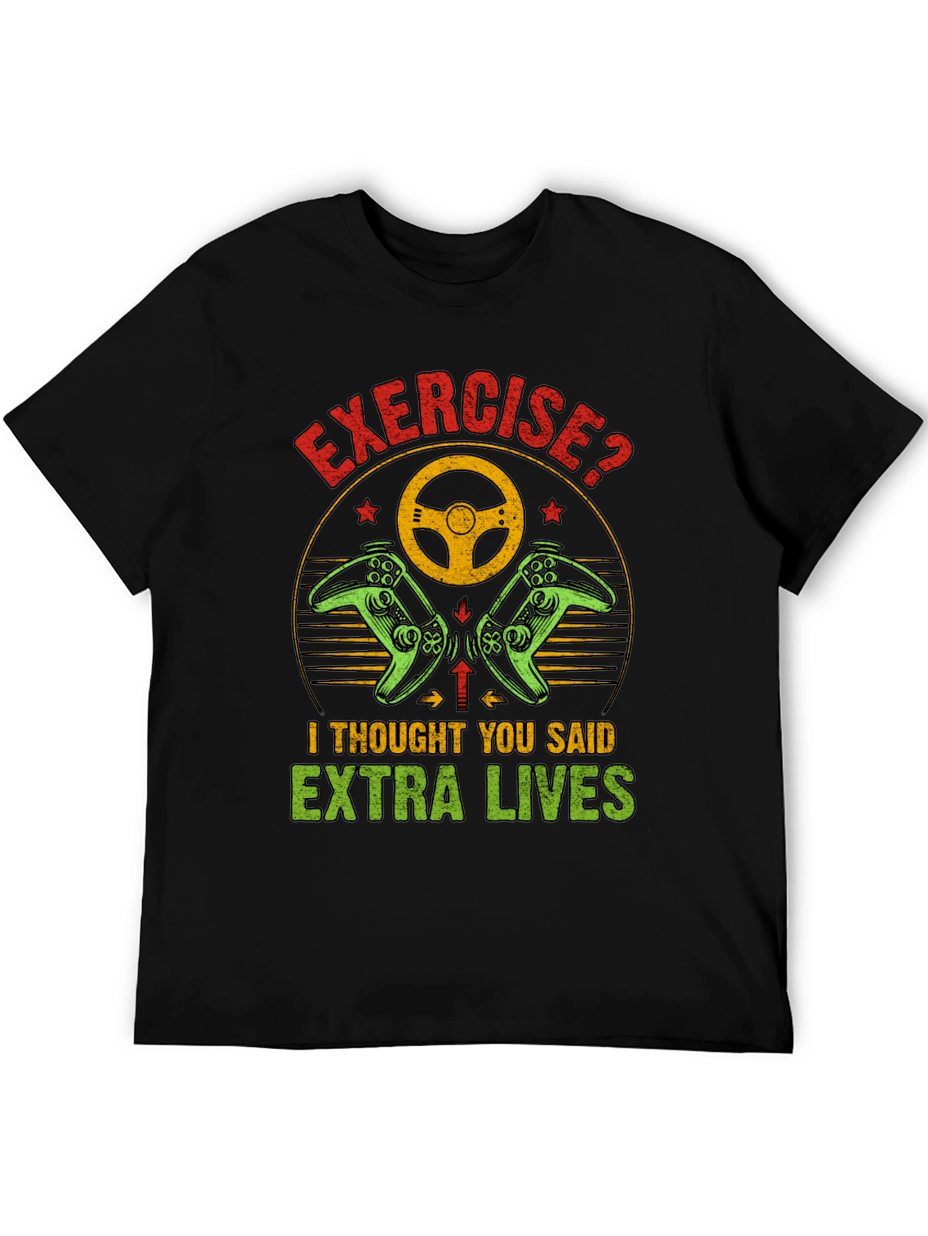 Black Funny Exercise Extra Lives Gaming T-Shirt view 5