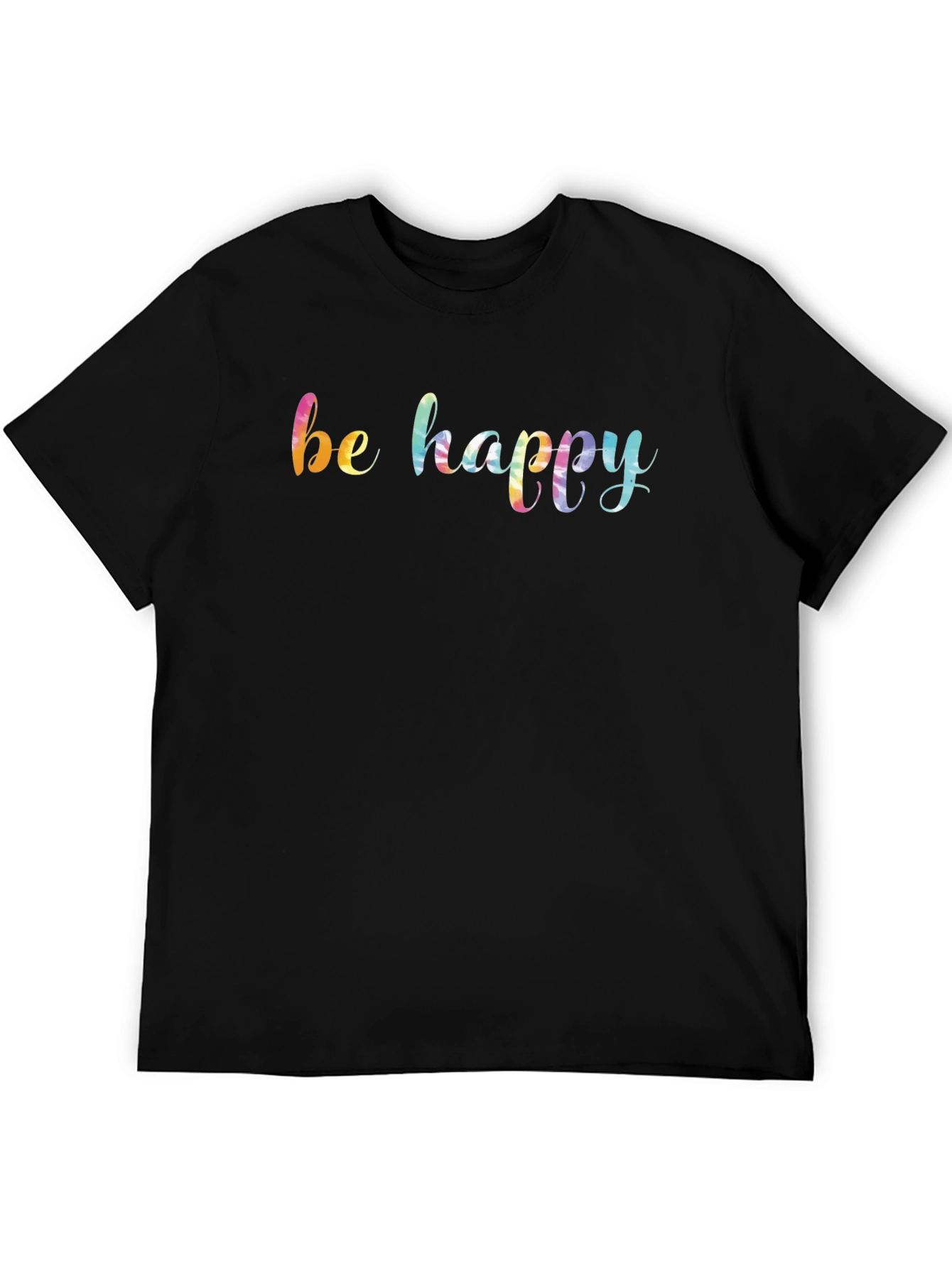 Black Be Happy Rainbow Graphic Black T-Shirt view 5