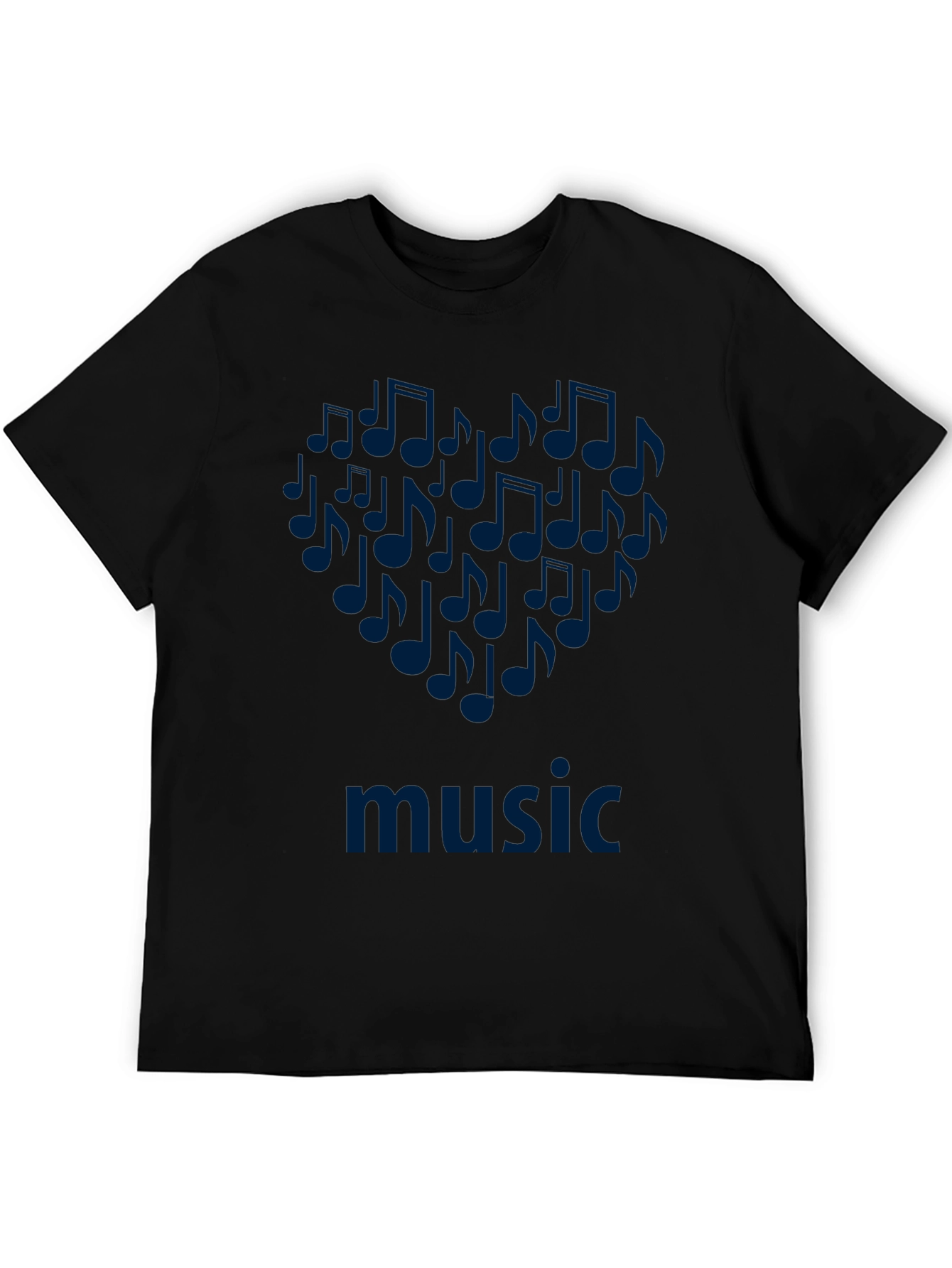 Black Music Notes Heart T-Shirt - Black Cotton Tee view 5