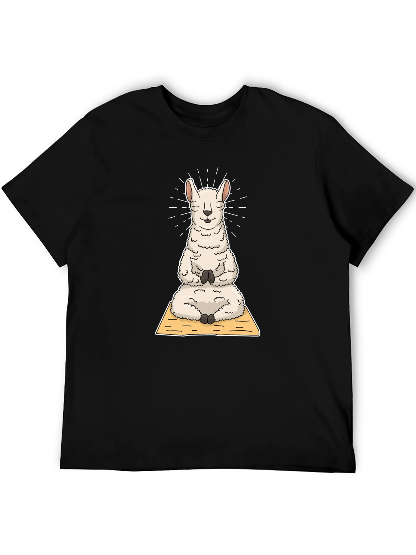 Black Yoga Llama T-Shirt: Meditating Alpaca Tee view 5