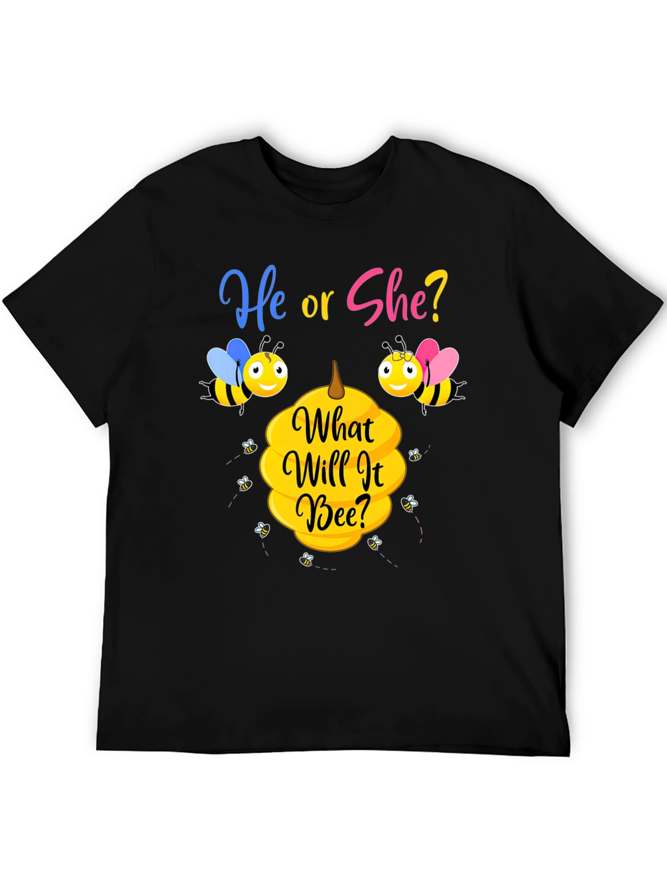 Black He or She Bee Gender Reveal T-Shirt view 5