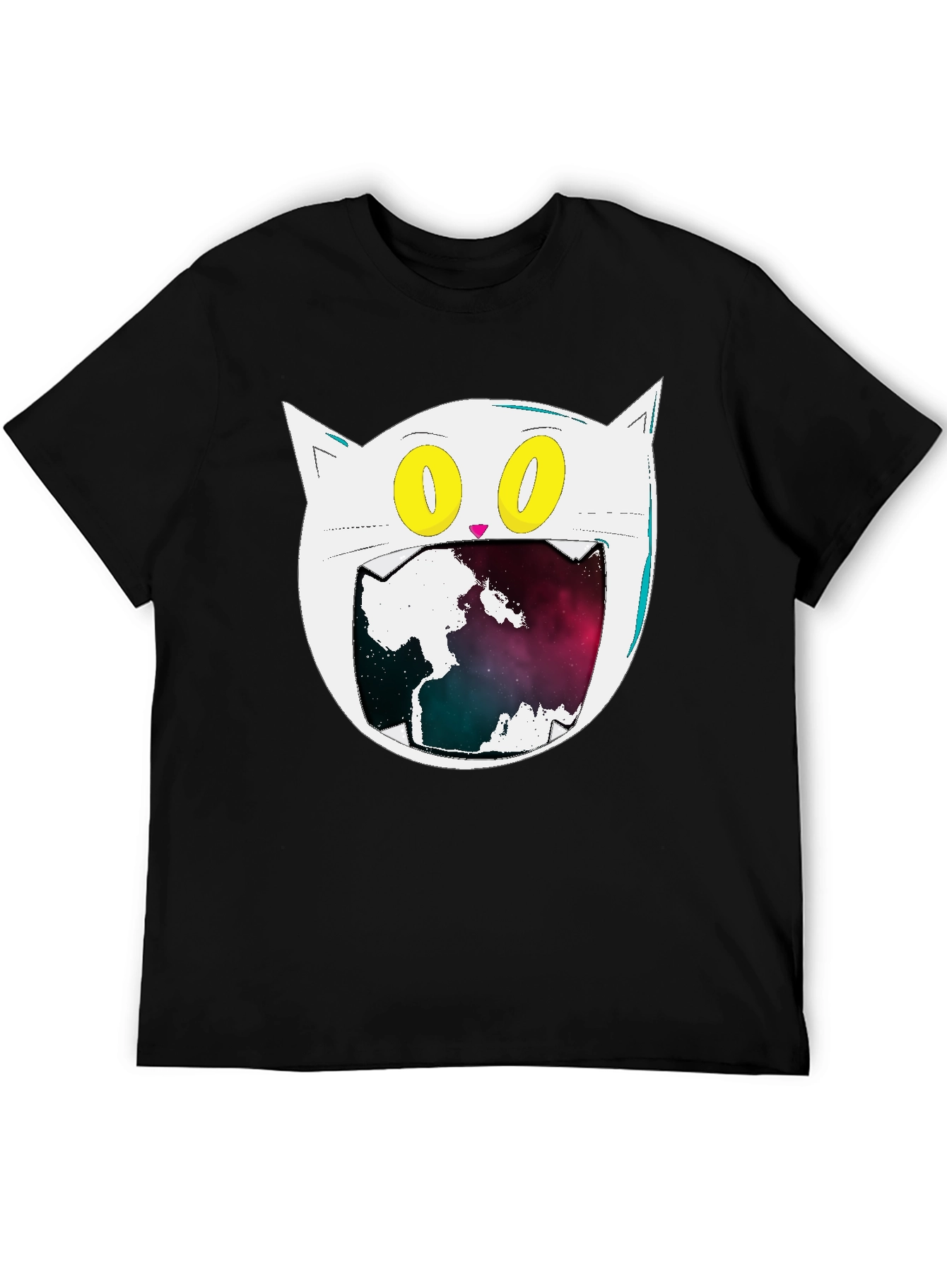Black Cosmic Cat Graphic Tee - Black Cotton Blend view 5