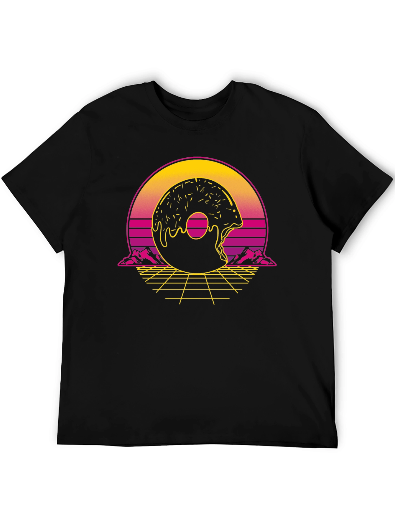 Black Retro Donut Graphic Tee - Synthwave Style view 5