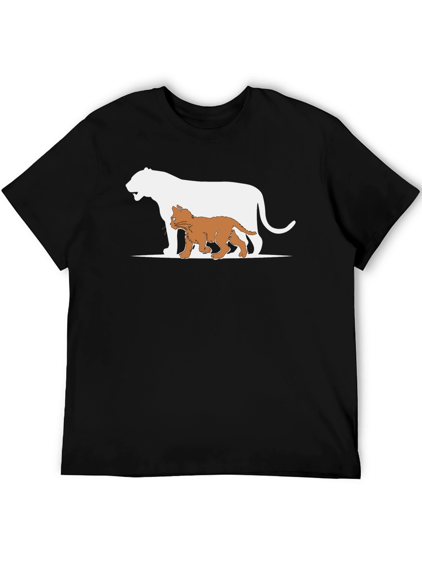 Black Cute Cat and Lion Graphic Black T-Shirt view 5