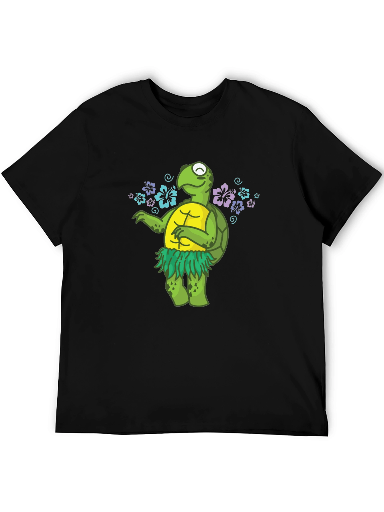 Black Funny Turtle Hula Dancer Graphic T-Shirt view 5