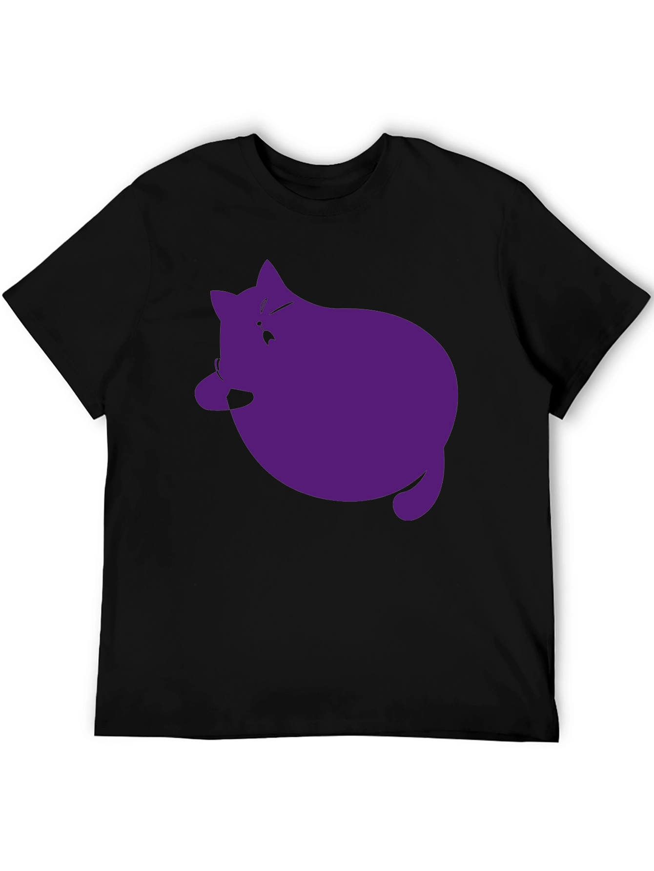Black Men's Black T-Shirt with Purple Cat Graphic view 5