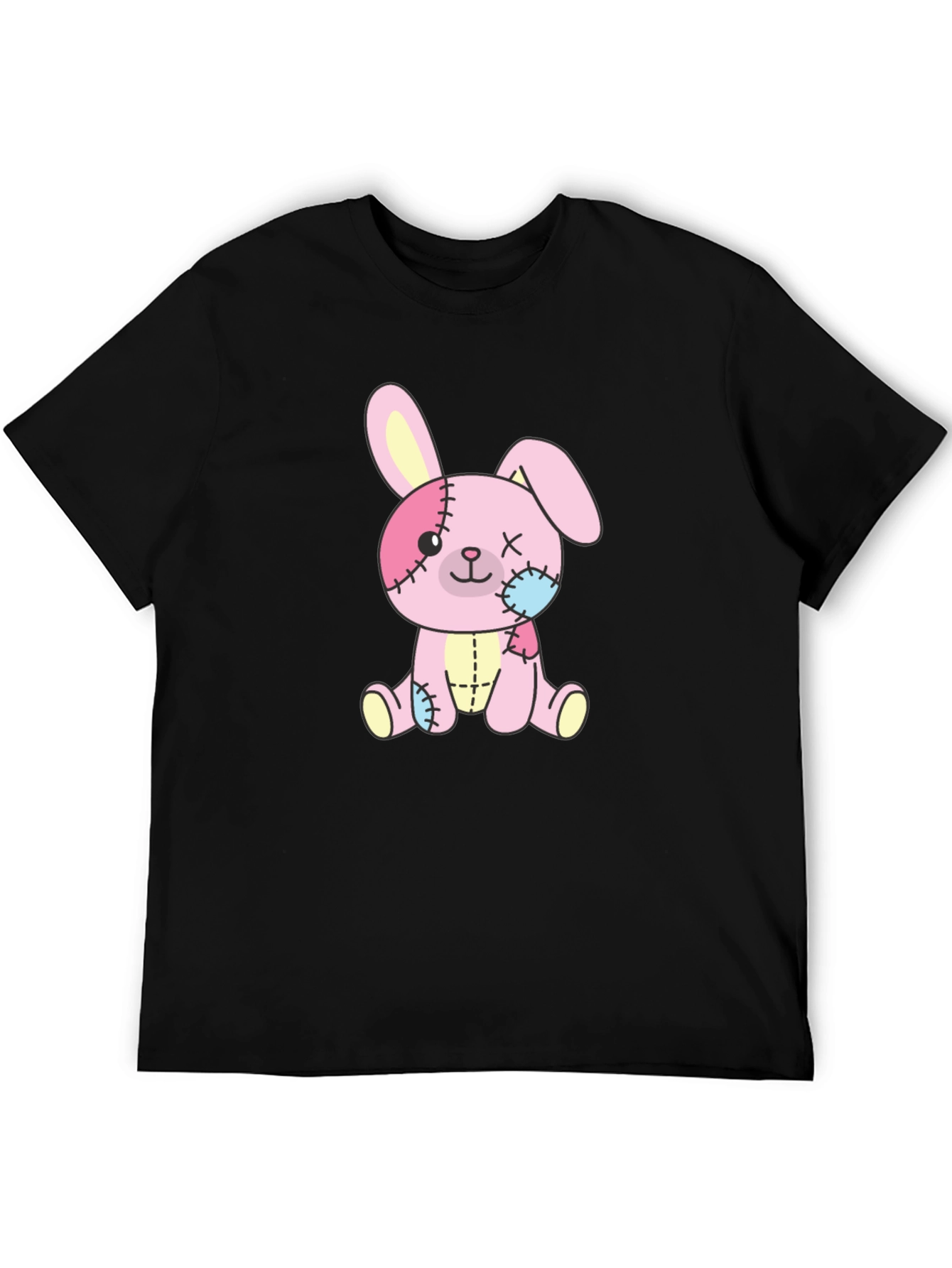 Black Cute Stitched Bunny Black T-Shirt view 5