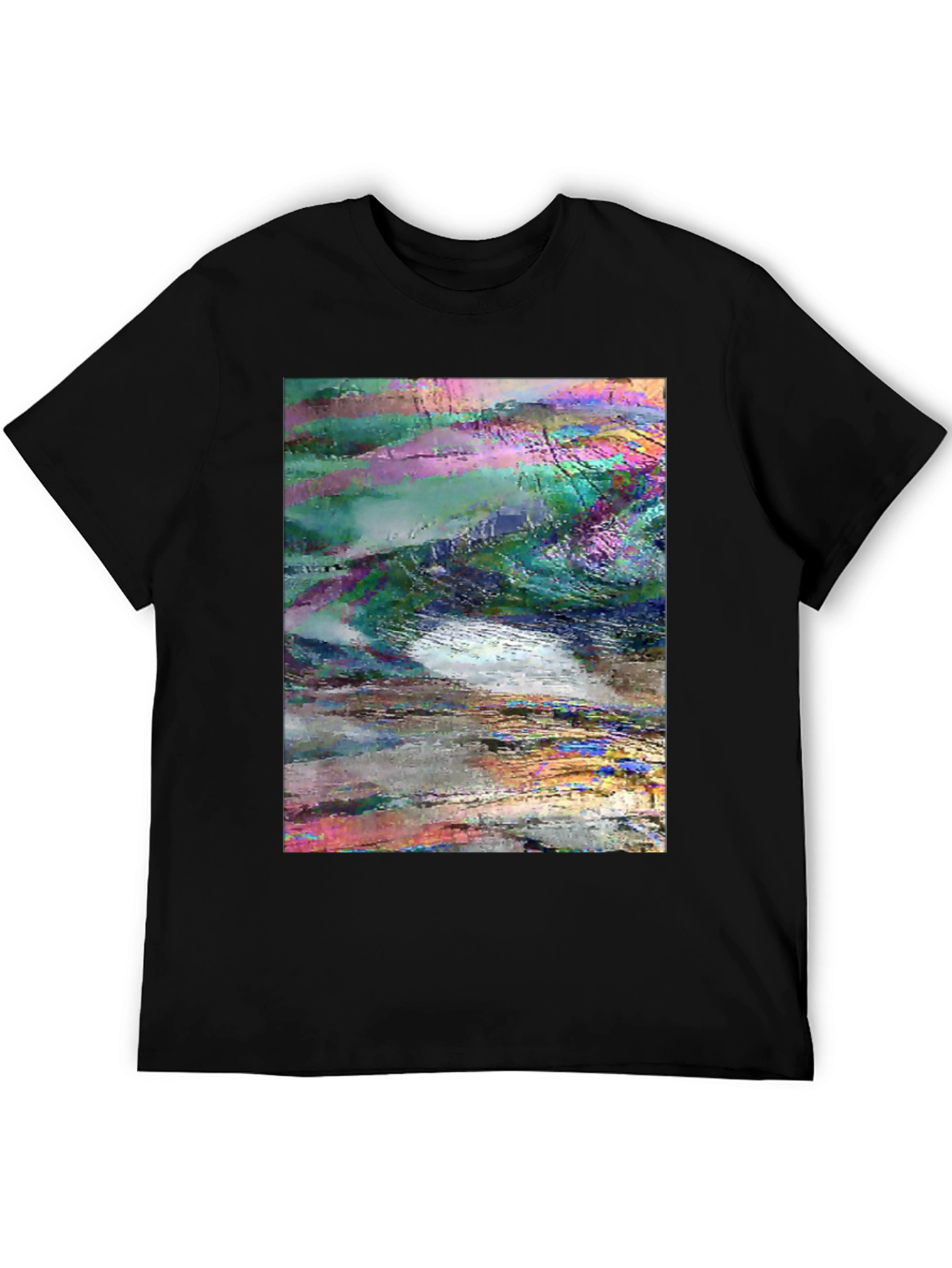 Black Abstract Glitch Art Graphic Tee - Black view 5