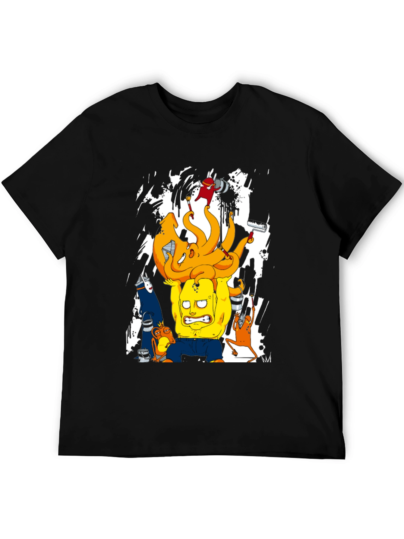 Black Cartoon Graphic T-Shirt - Black Crew Neck Tee view 5