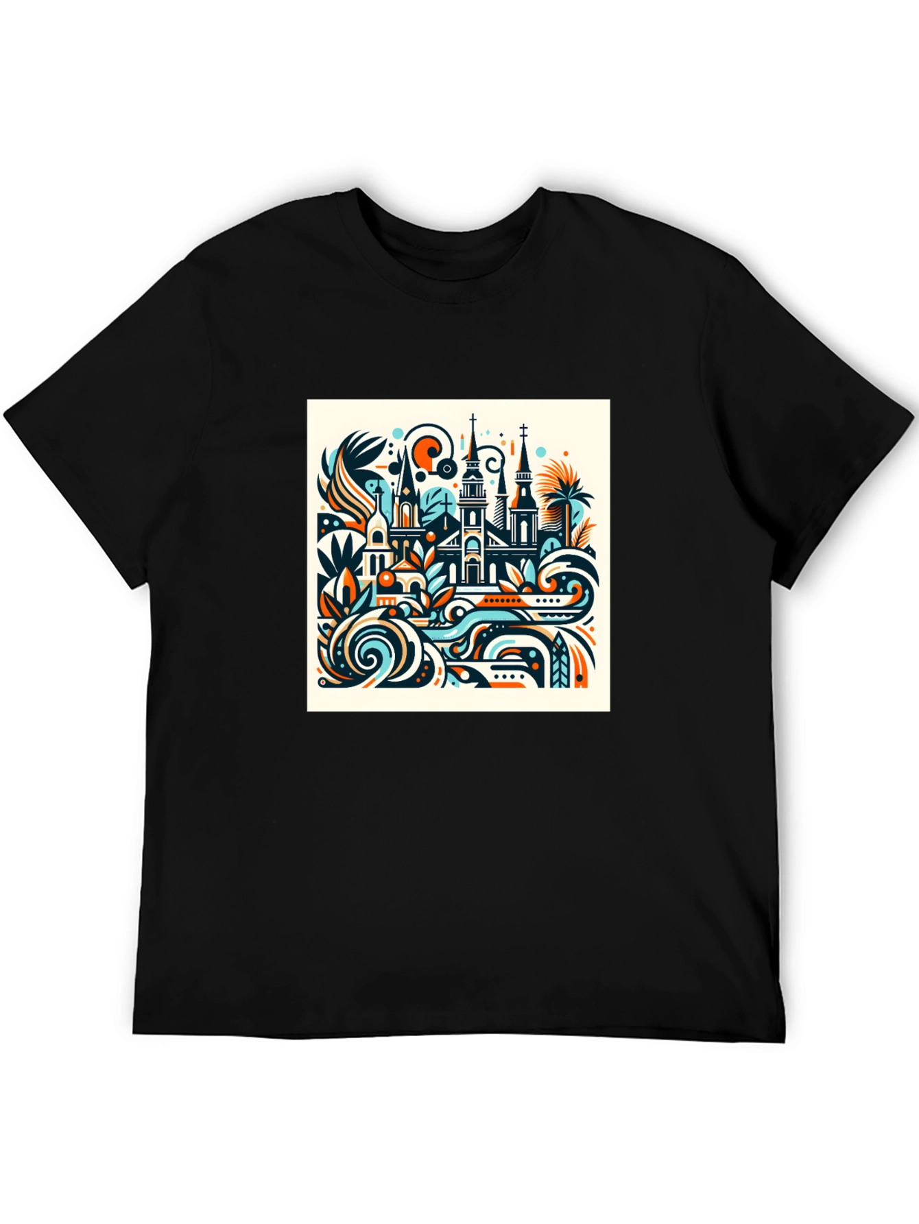Black Abstract Cityscape Graphic Tee view 5
