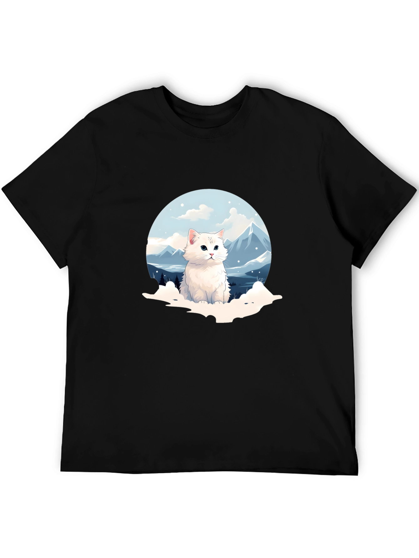 Black Cute Cat Mountain Scene Graphic Tee view 5