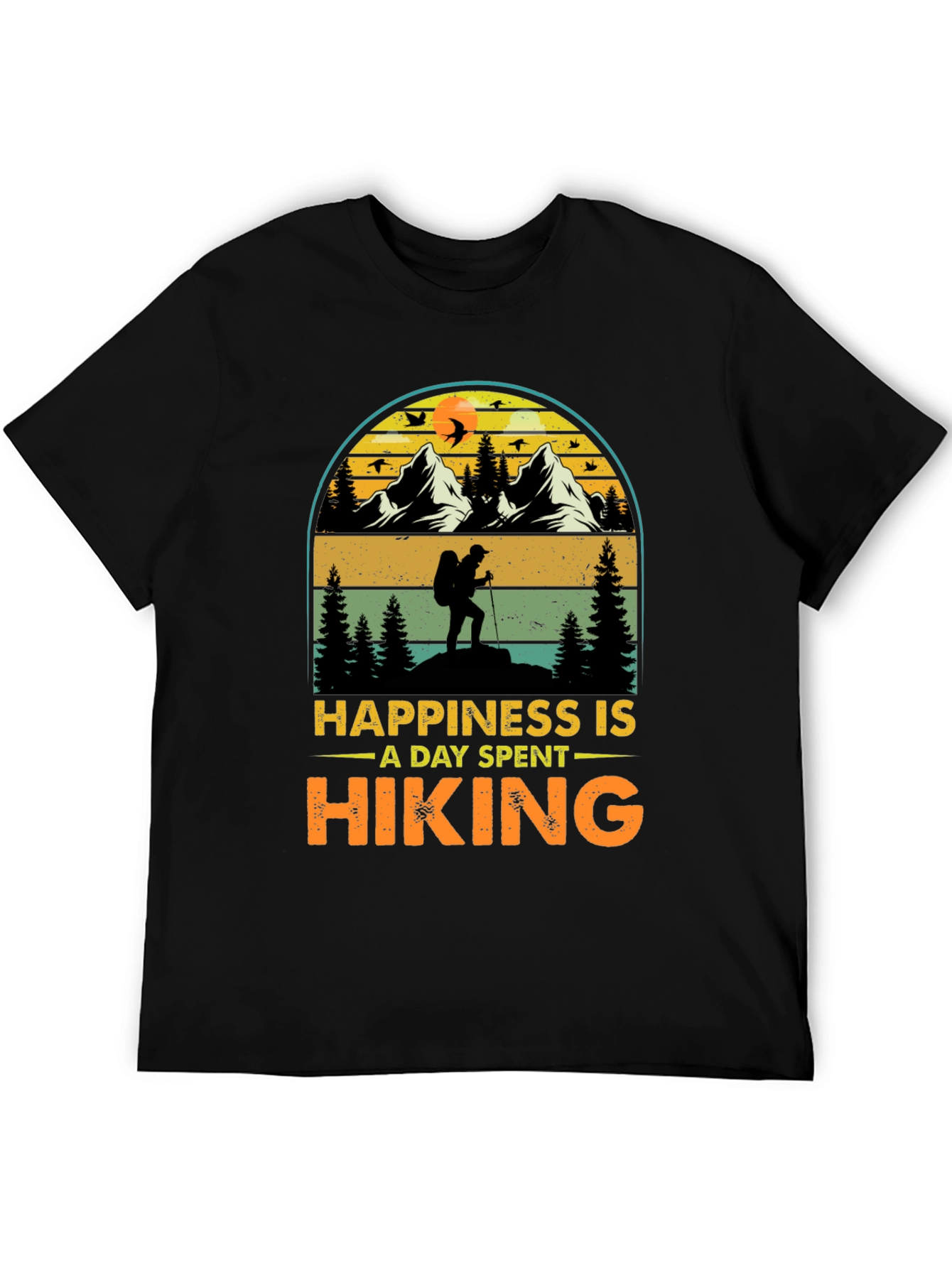Black Hiking Adventure T-Shirt: Happiness Is Hiking view 5
