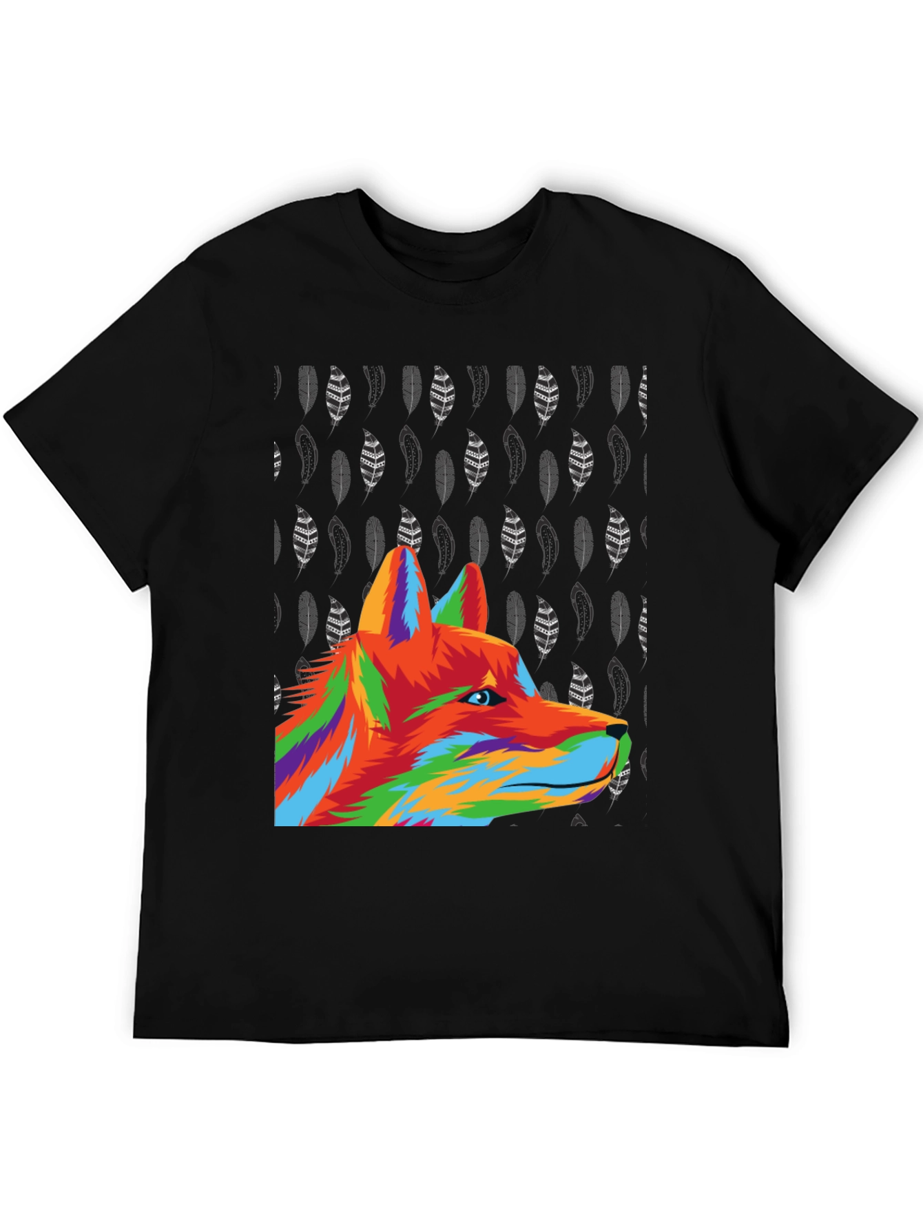 Black Vibrant Wolf Graphic Tee - Black Cotton Blend view 5