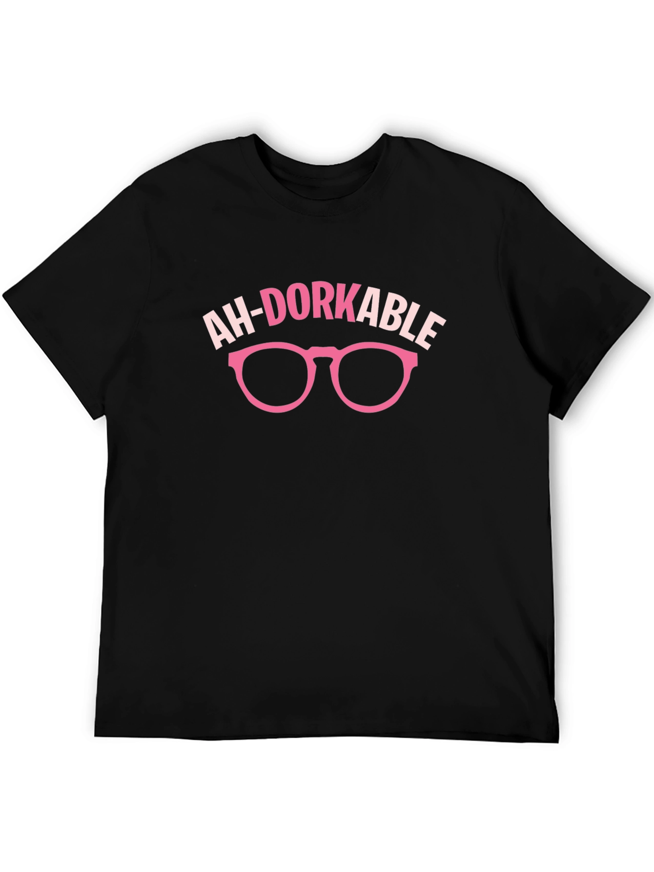 Black Ah-Dorkable Graphic T-Shirt - Funny Pink Glasses Design view 5